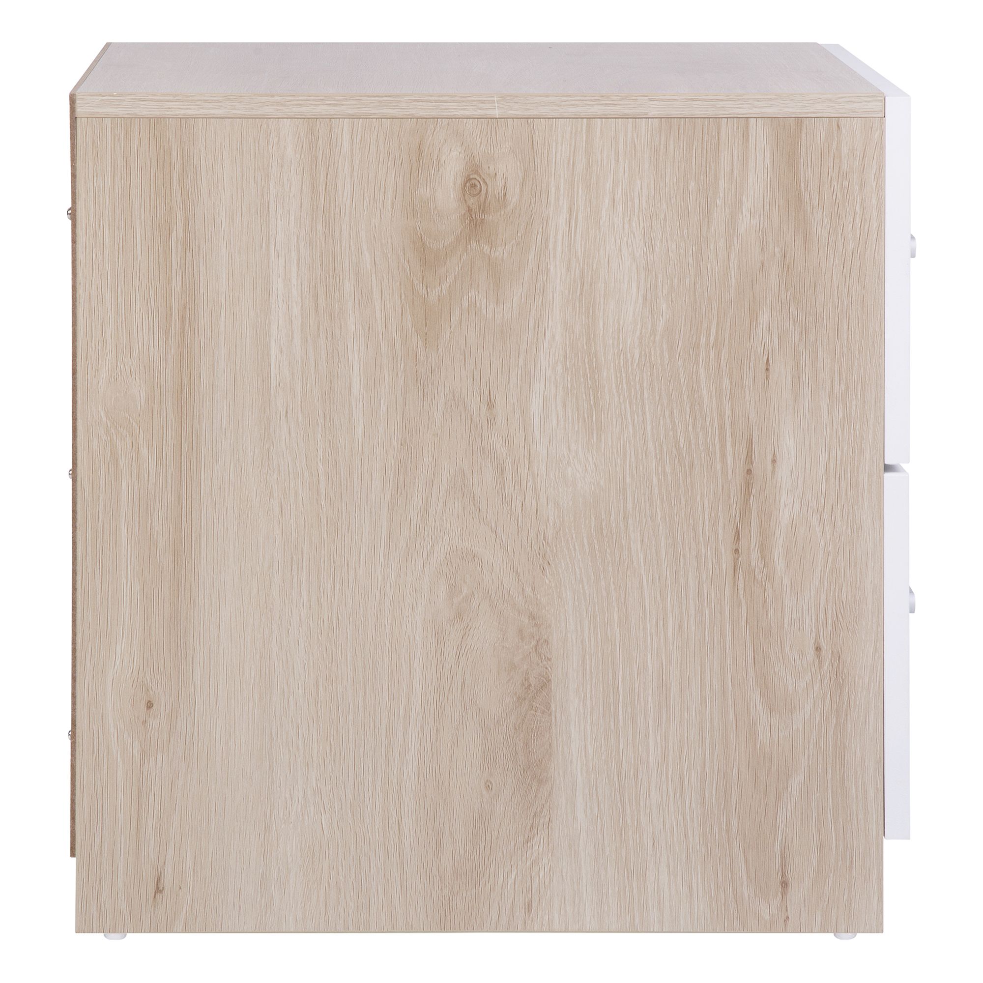 Hadwell Matt white & natural oak effect 2 Drawer Bedside table (H)415mm (W)400mm (D)403mm
