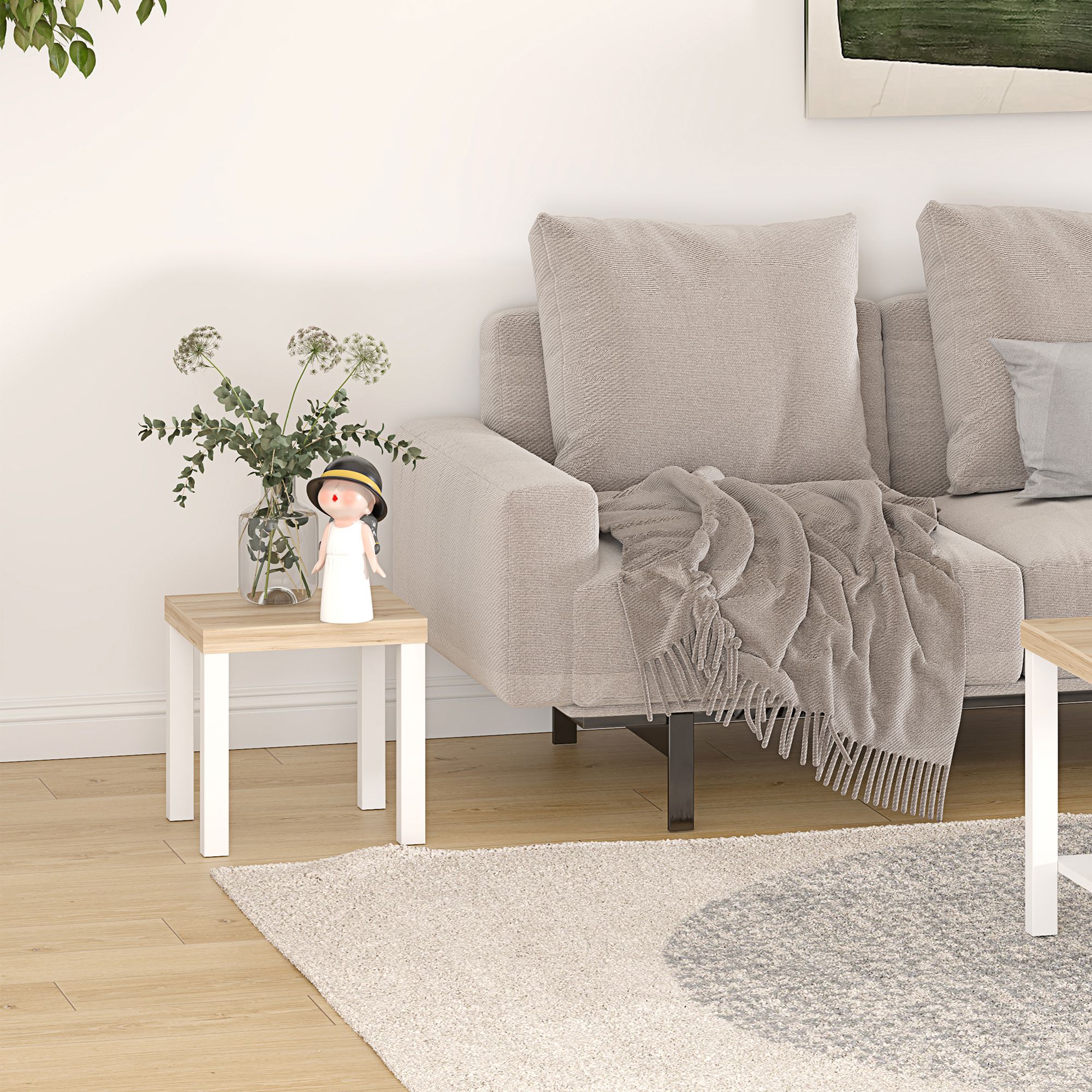 Hadwell Matt white & natural oak effect Side table (H)35cm (W)35cm