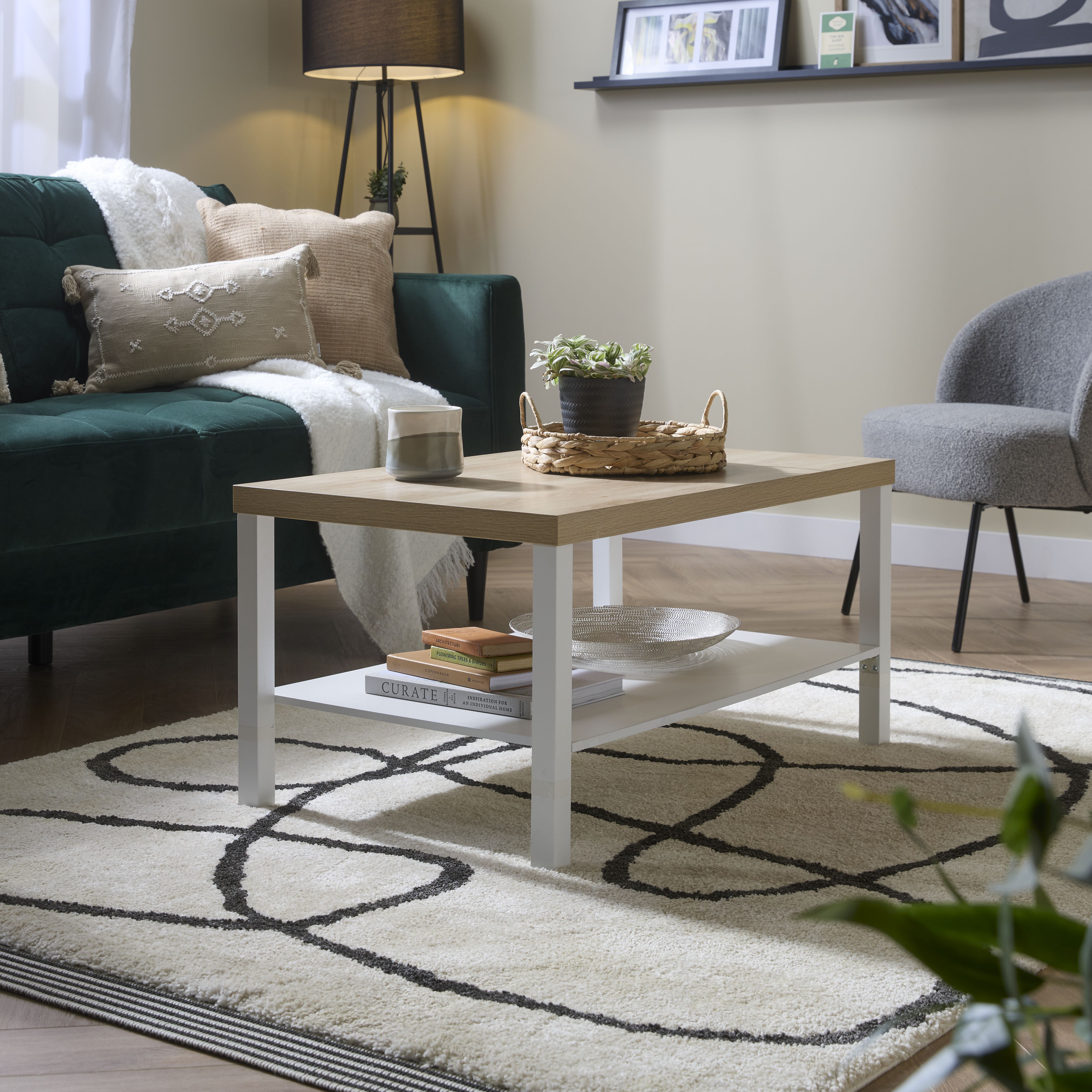 Hadwell Matt white oak effect Coffee table (H)45cm (W)55cm