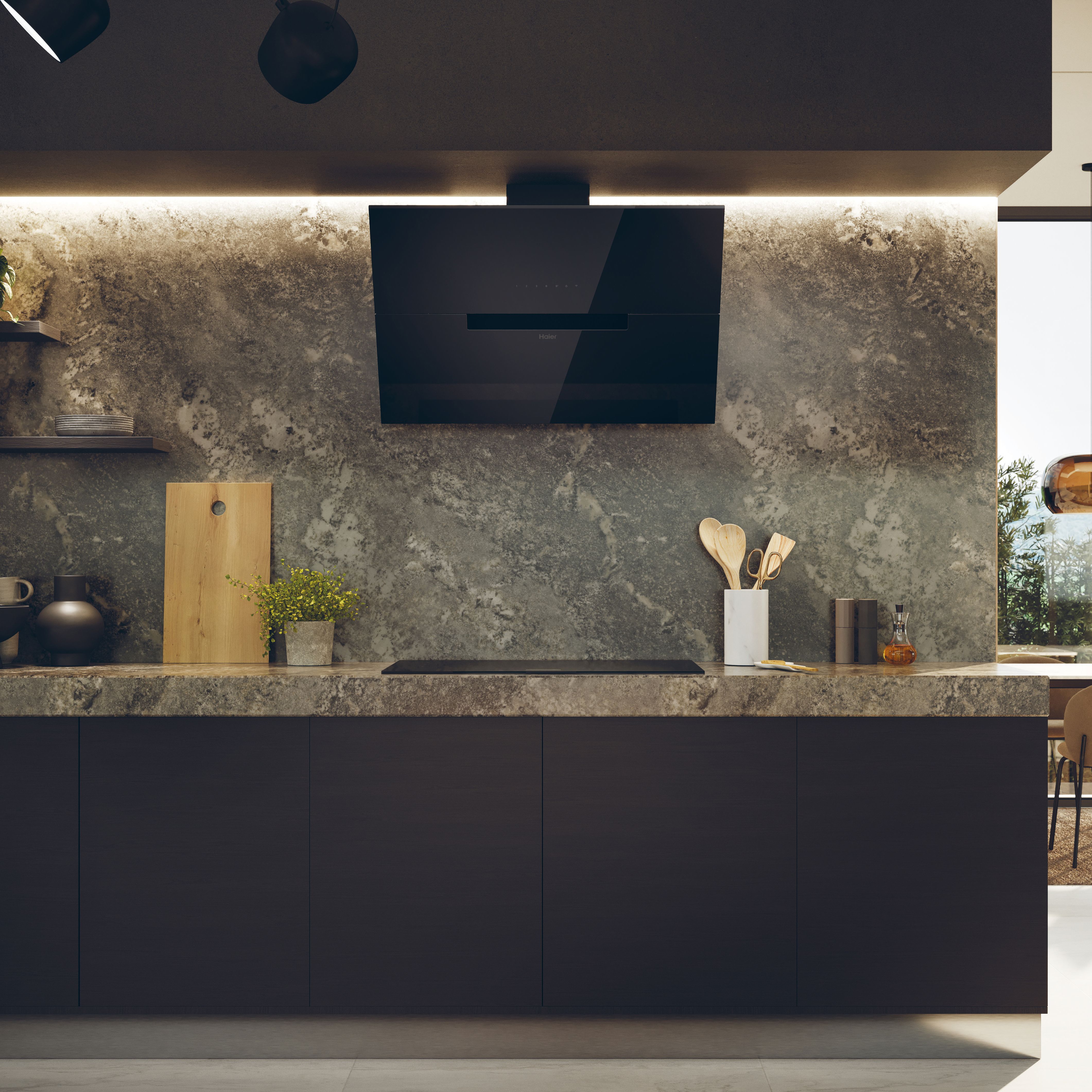 Haier HADG9CBS4BWIFI Glass Wifi Connected Angled Cooker hood (W)90cm - Black