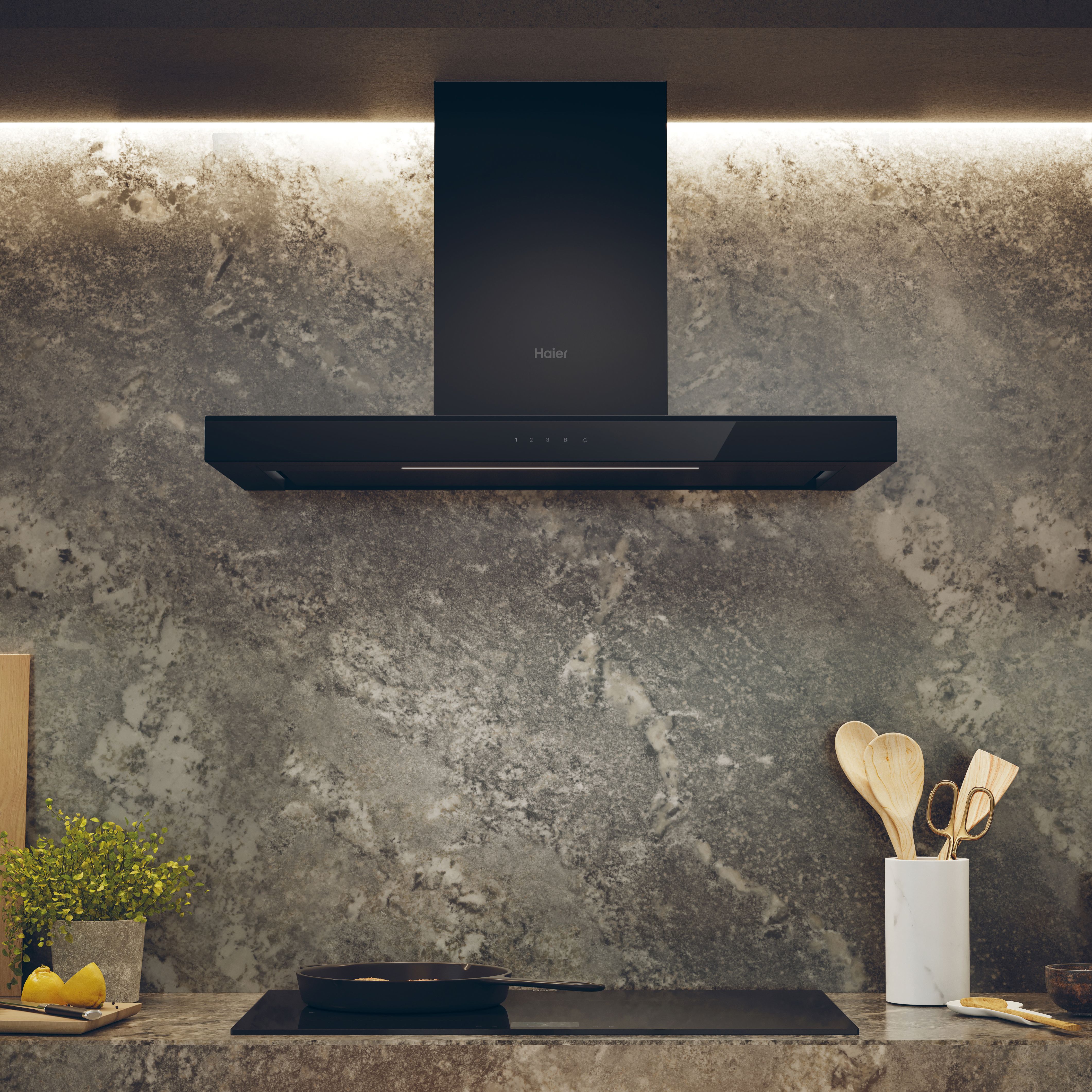 Haier HATS9CBS4B Metal Chimney Cooker hood (W)90cm - Black