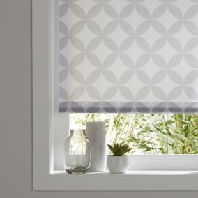 Halo Corded Grey & white Geometric Daylight Roller Blind (W)120cm (L)195cm