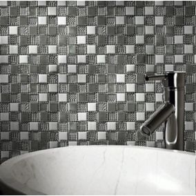 Hammerfest White Glass Mosaic tile, (L)300mm (W)300mm