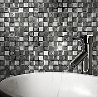 Hammerfest White Gloss & matt Square Glass Mosaic tile, (L)300mm (W)300mm