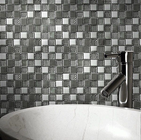 Hammerfest White Matt Gloss & matt Square Glass Mosaic tile, (L)300mm (W)300mm