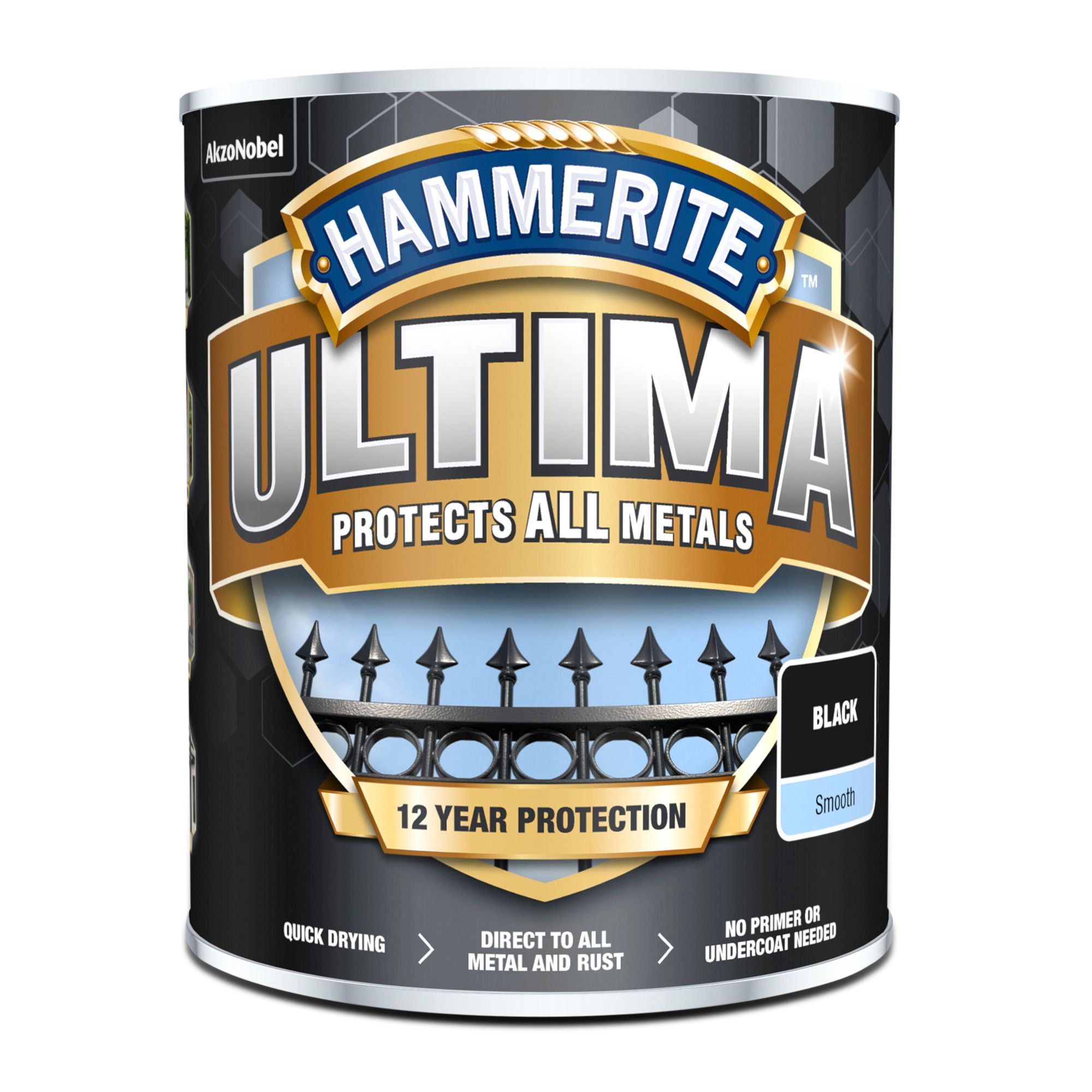 Hammerite Black Gloss Multi-surface Exterior Metal paint, 750ml