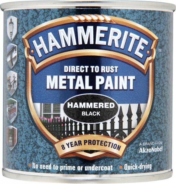 Hammerite Black Hammered effect Multi-surface Metal paint, 250ml Tin