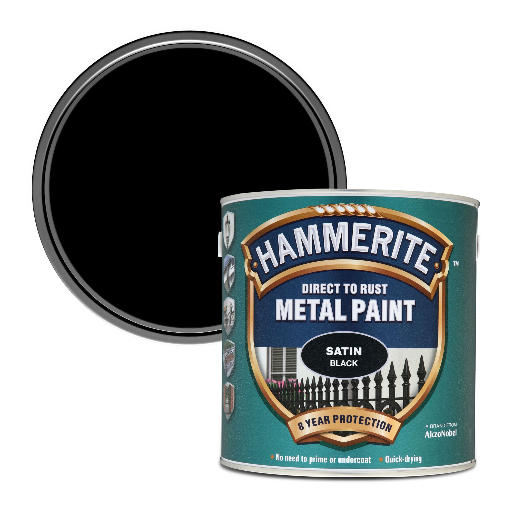 Hammerite Black Satinwood Metal paint, 2.5L Tin