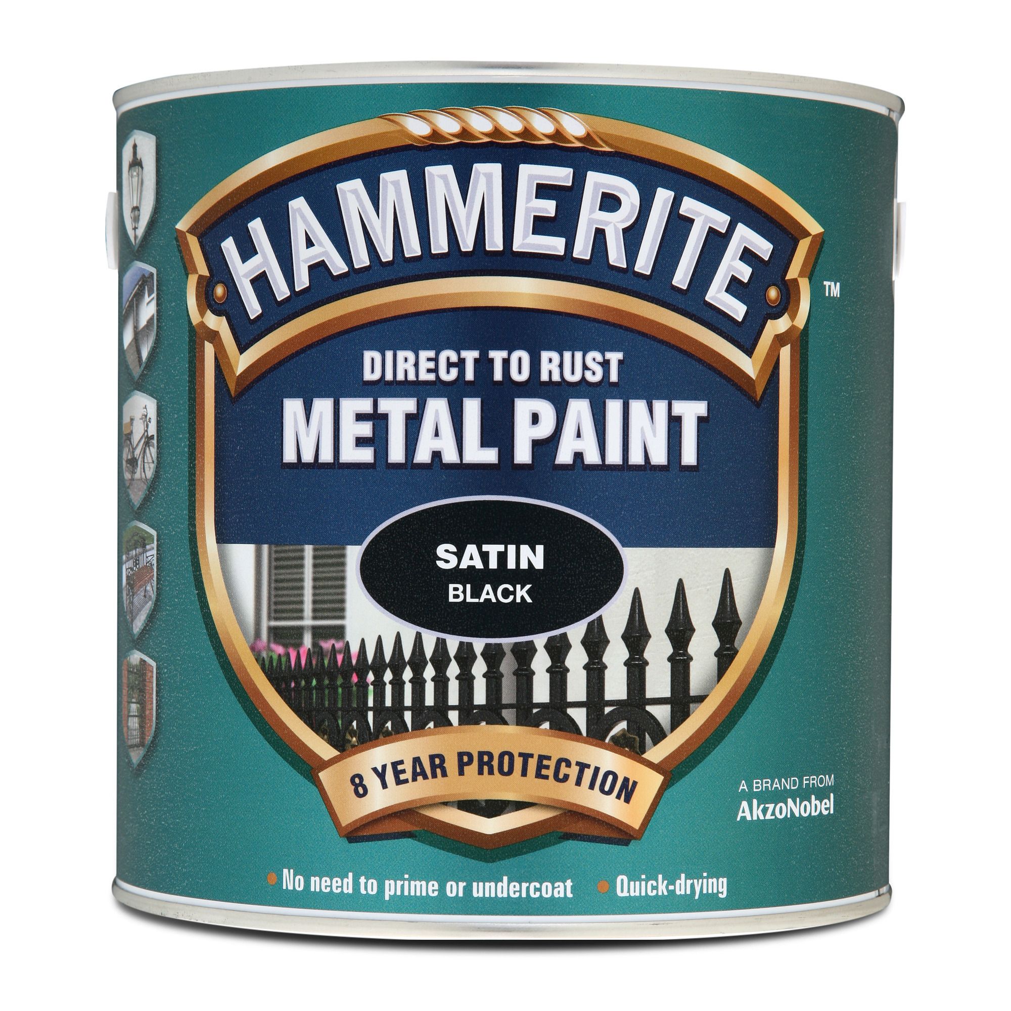 Hammerite Black Satinwood Metal paint, 2.5L Tin
