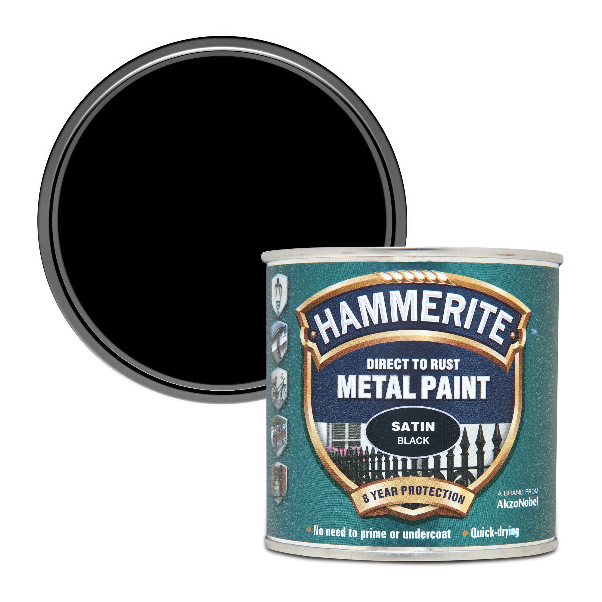 Hammerite Black Satinwood Metal paint, 250ml Tin