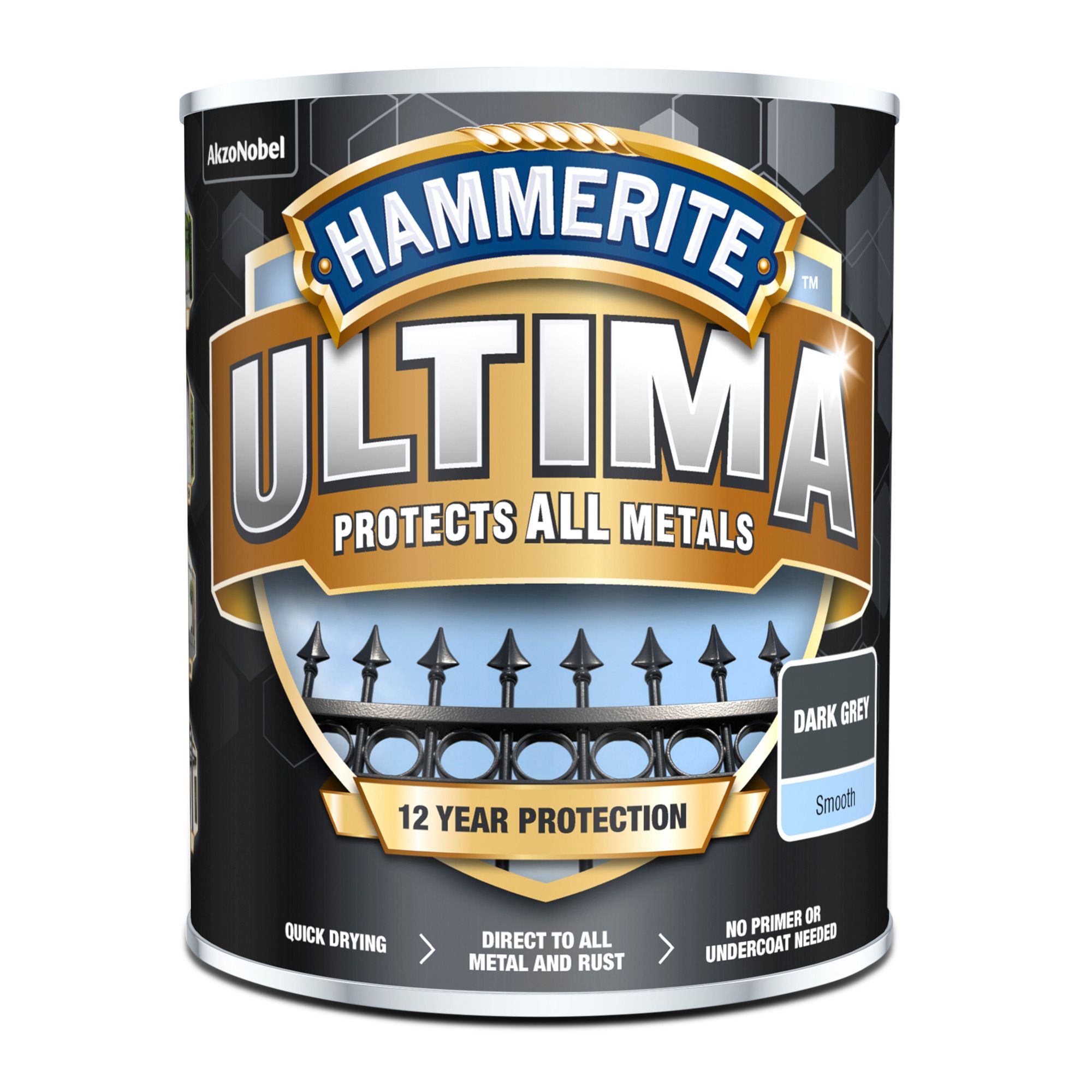 Hammerite Dark Grey Gloss Multi-surface Exterior Metal paint, 750ml