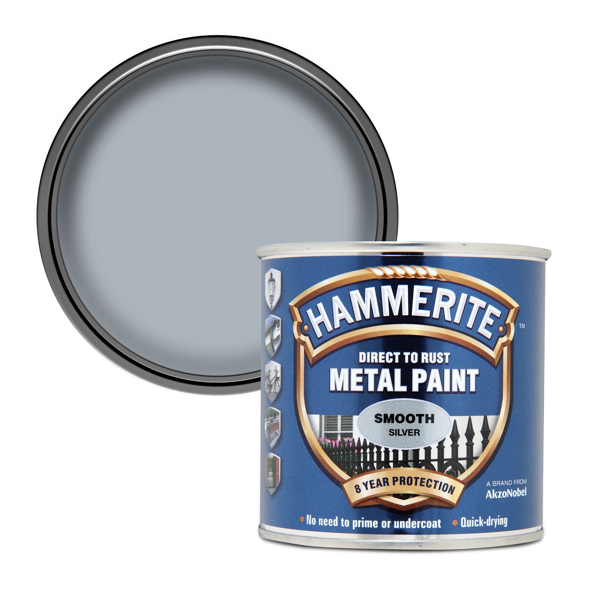 Hammerite Gloss Silver effect Metal paint, 250ml Tin