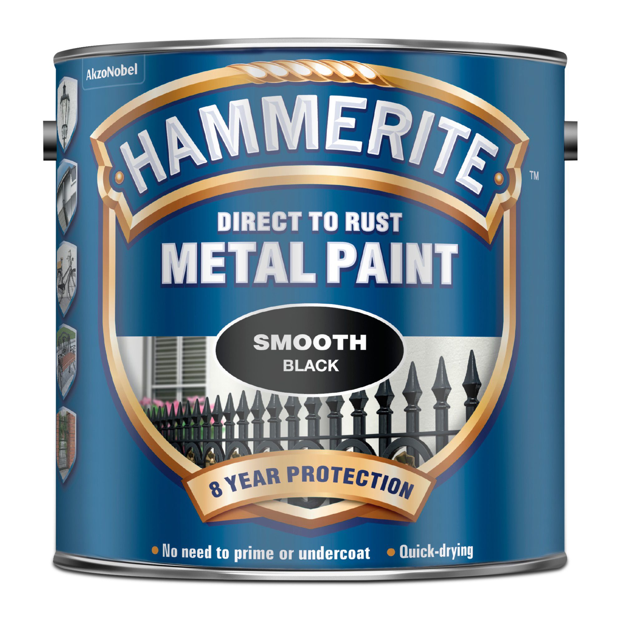 Hammerite Smoothrite Black Gloss Metal paint, 2.5L Tin