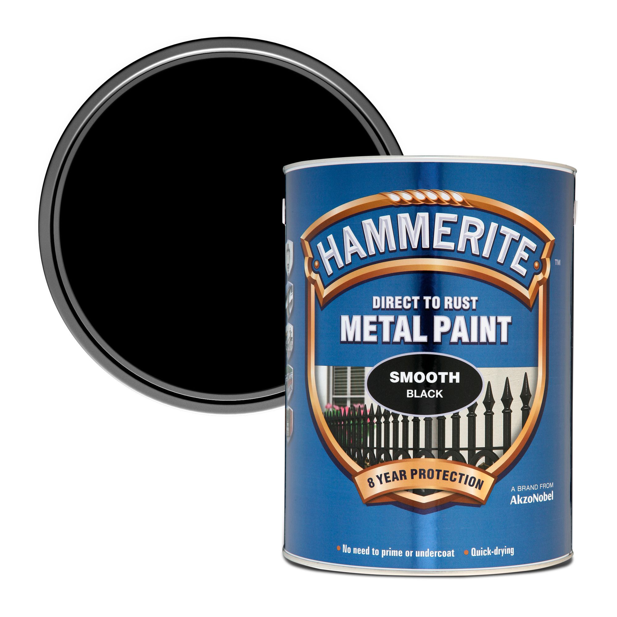 Hammerite Smoothrite Black Gloss Metal paint, 5L Tin