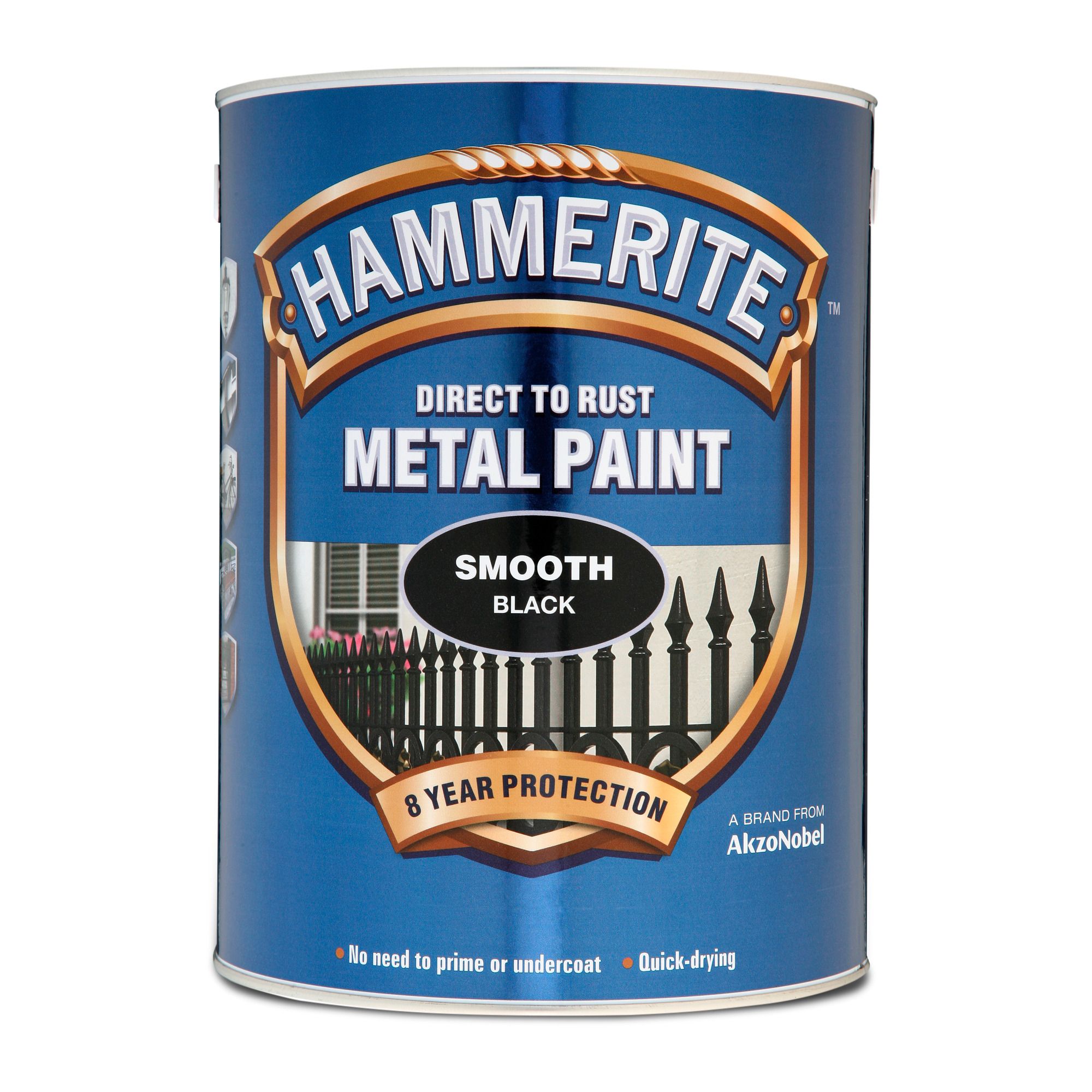 Hammerite Smoothrite Black Gloss Metal paint, 5L Tin