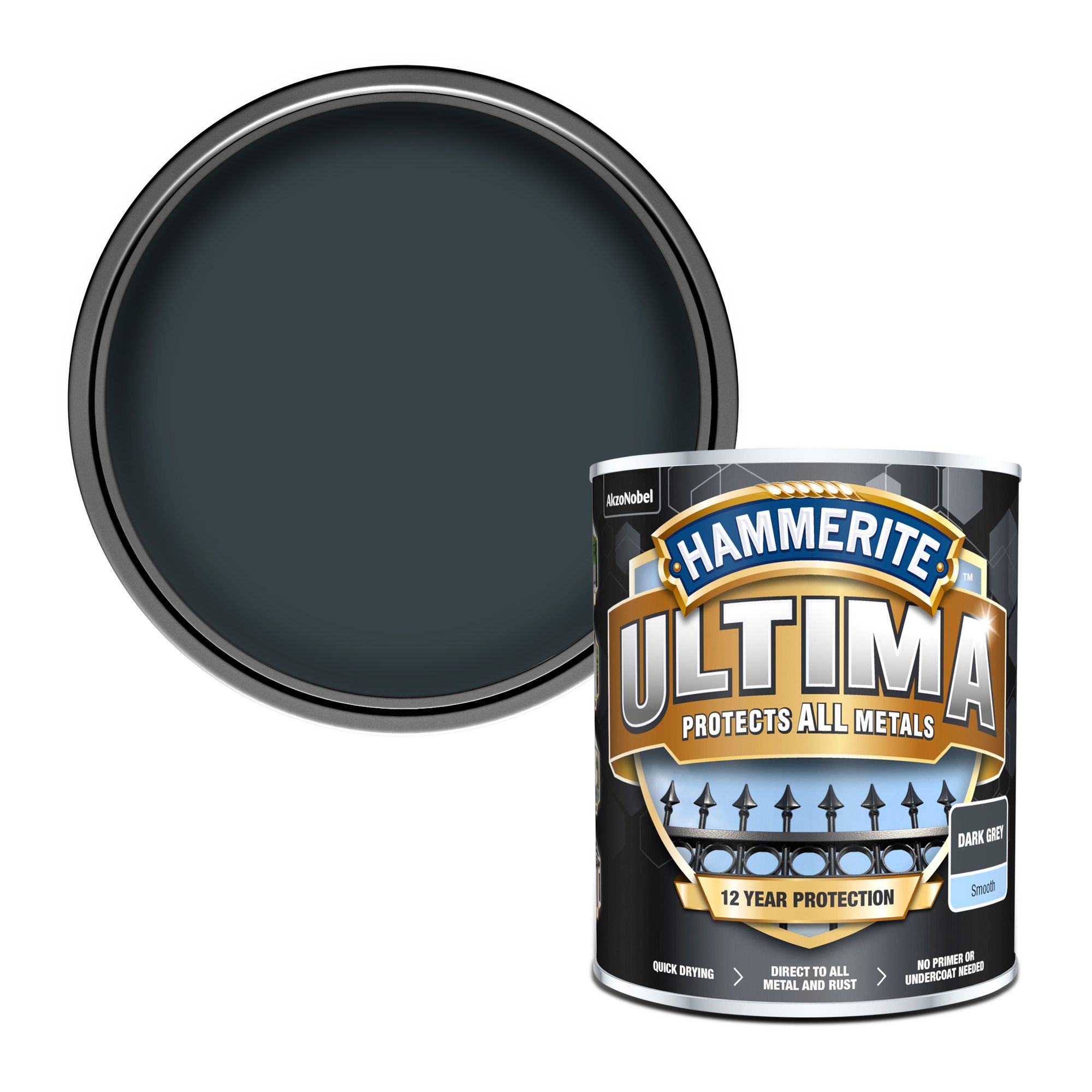 Hammerite Ultima Dark Grey Gloss Multi-surface Exterior Topcoat Metal ...
