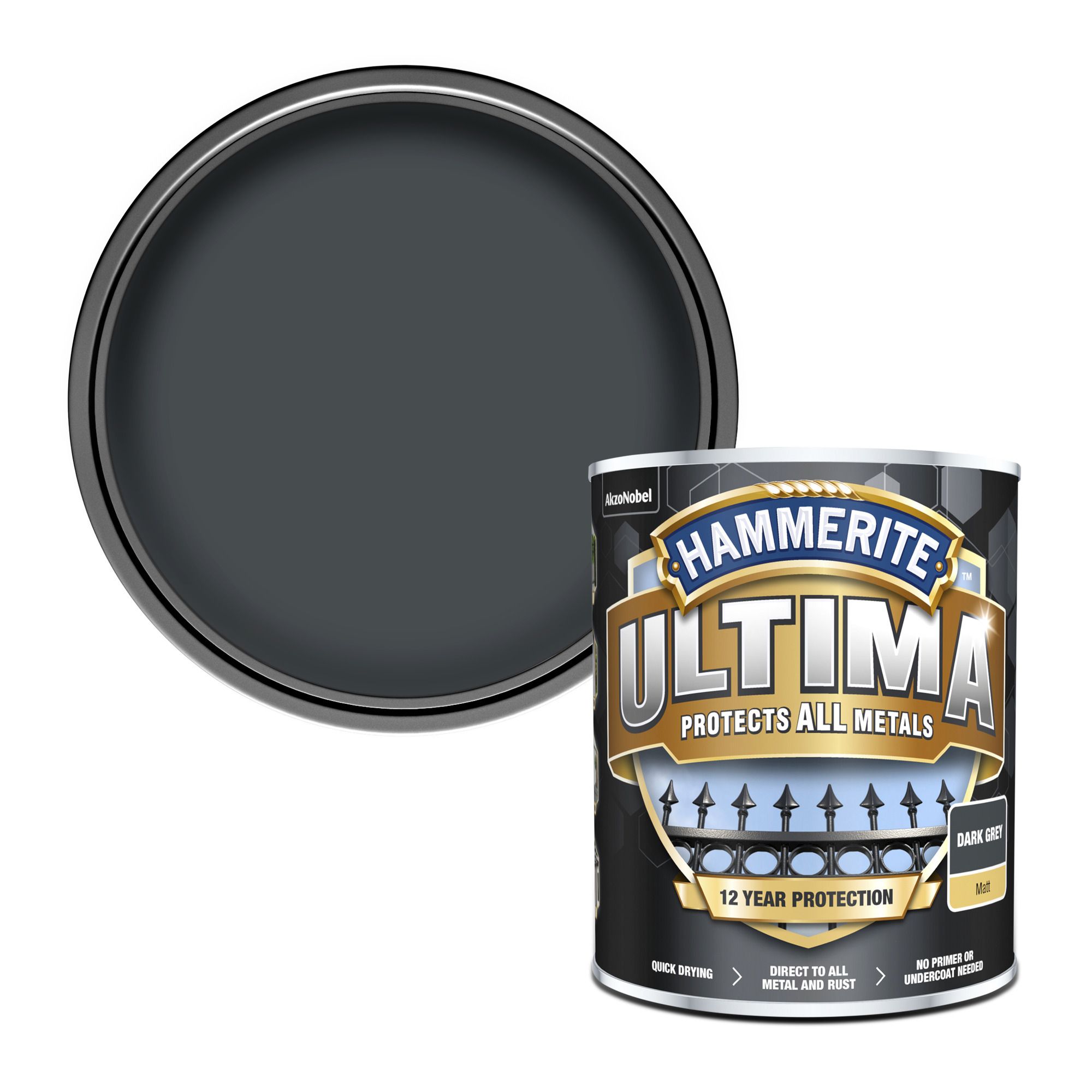 Hammerite Ultima Dark Grey Matt Multi-surface Exterior Topcoat Metal paint, 750ml