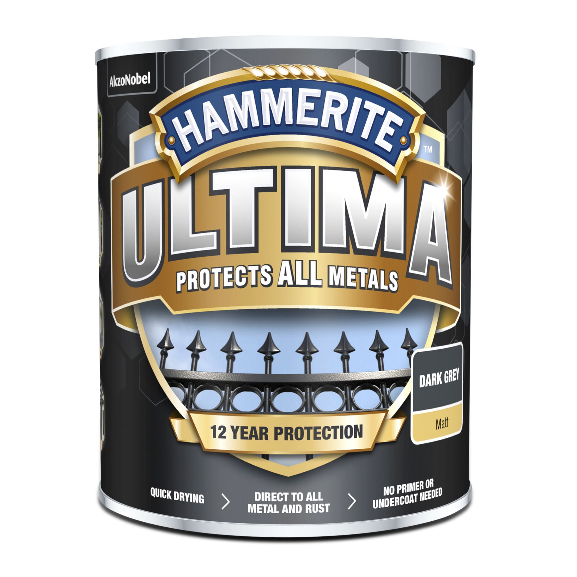 Hammerite Ultima Dark Grey Matt Multi-surface Exterior Topcoat Metal paint, 750ml