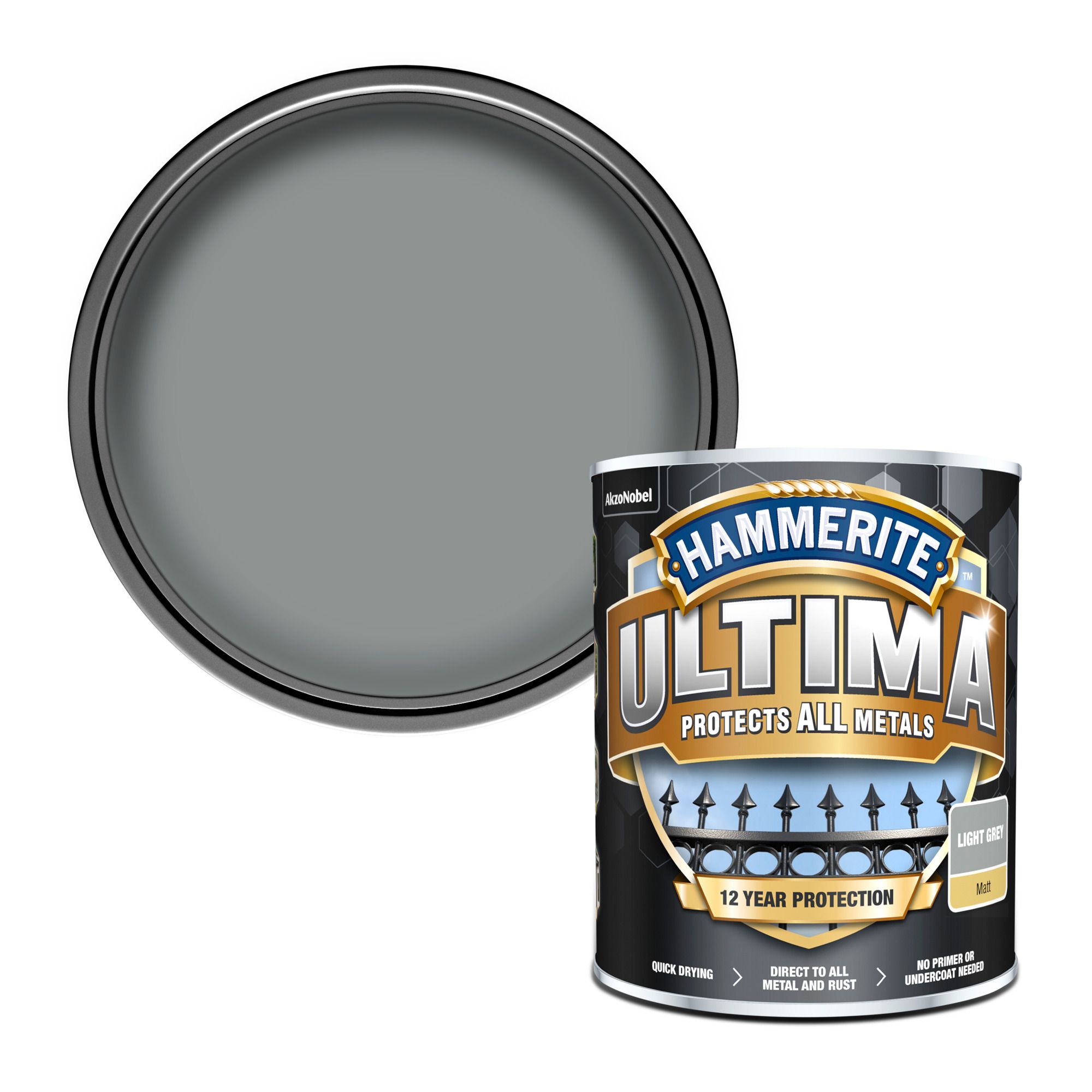 Hammerite Ultima Light Grey Matt Garden Metal paint, 750ml Tin DIY at B&Q