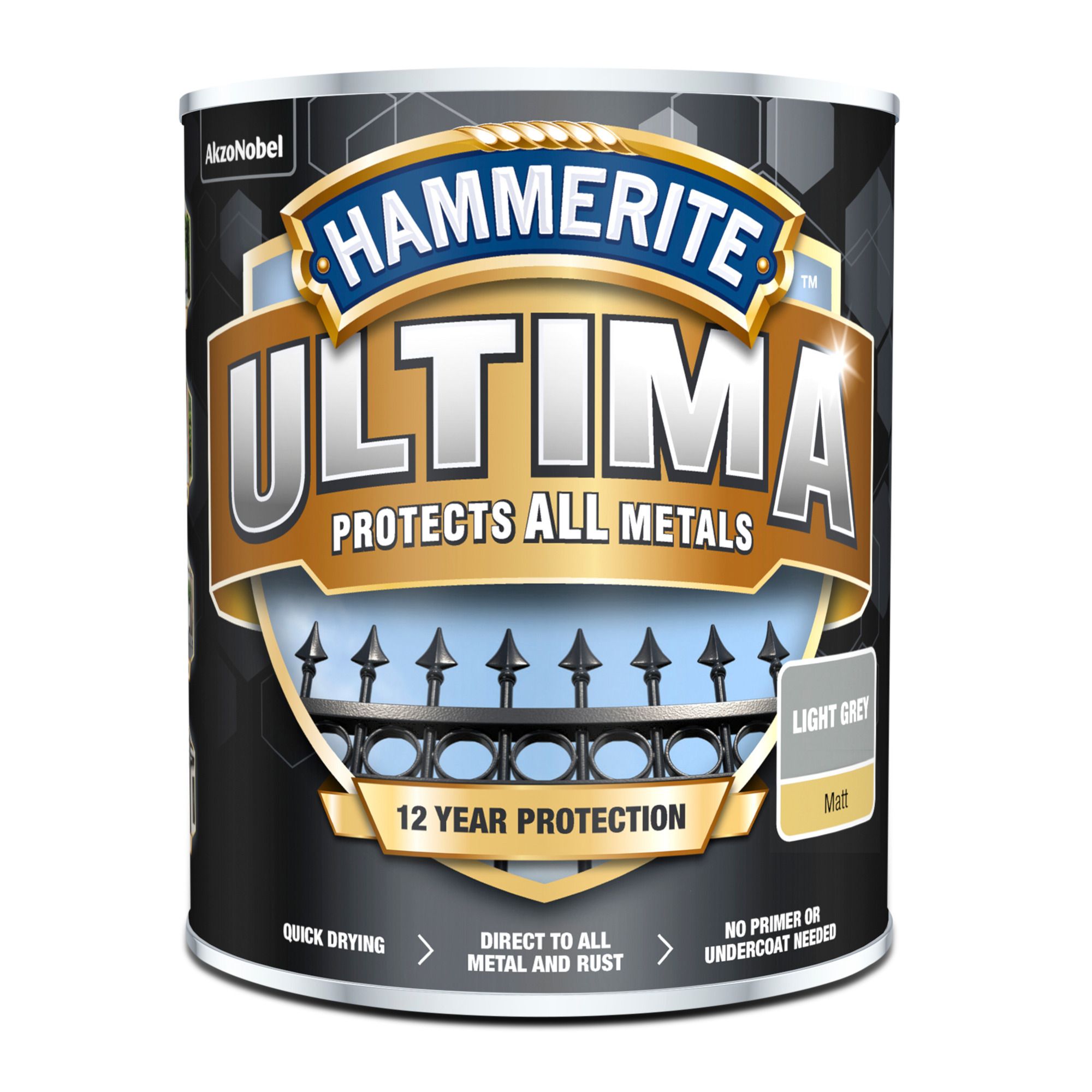 Hammerite Ultima Light Grey Matt Garden Metal paint, 750ml Tin