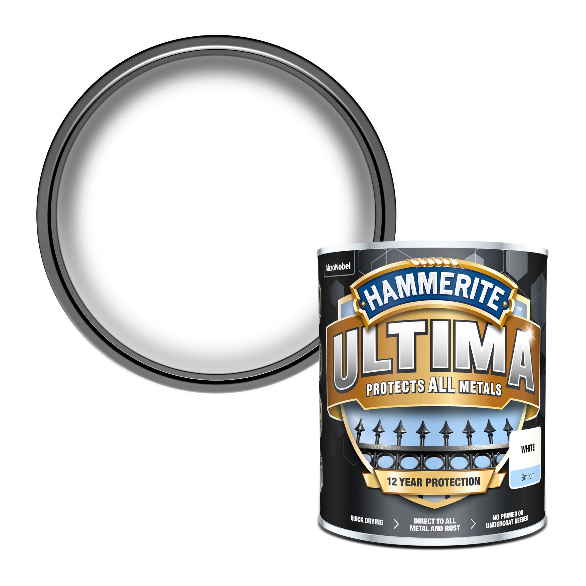Hammerite Ultima White Gloss Multisurface Exterior Metal paint, 750ml DIY at B&Q