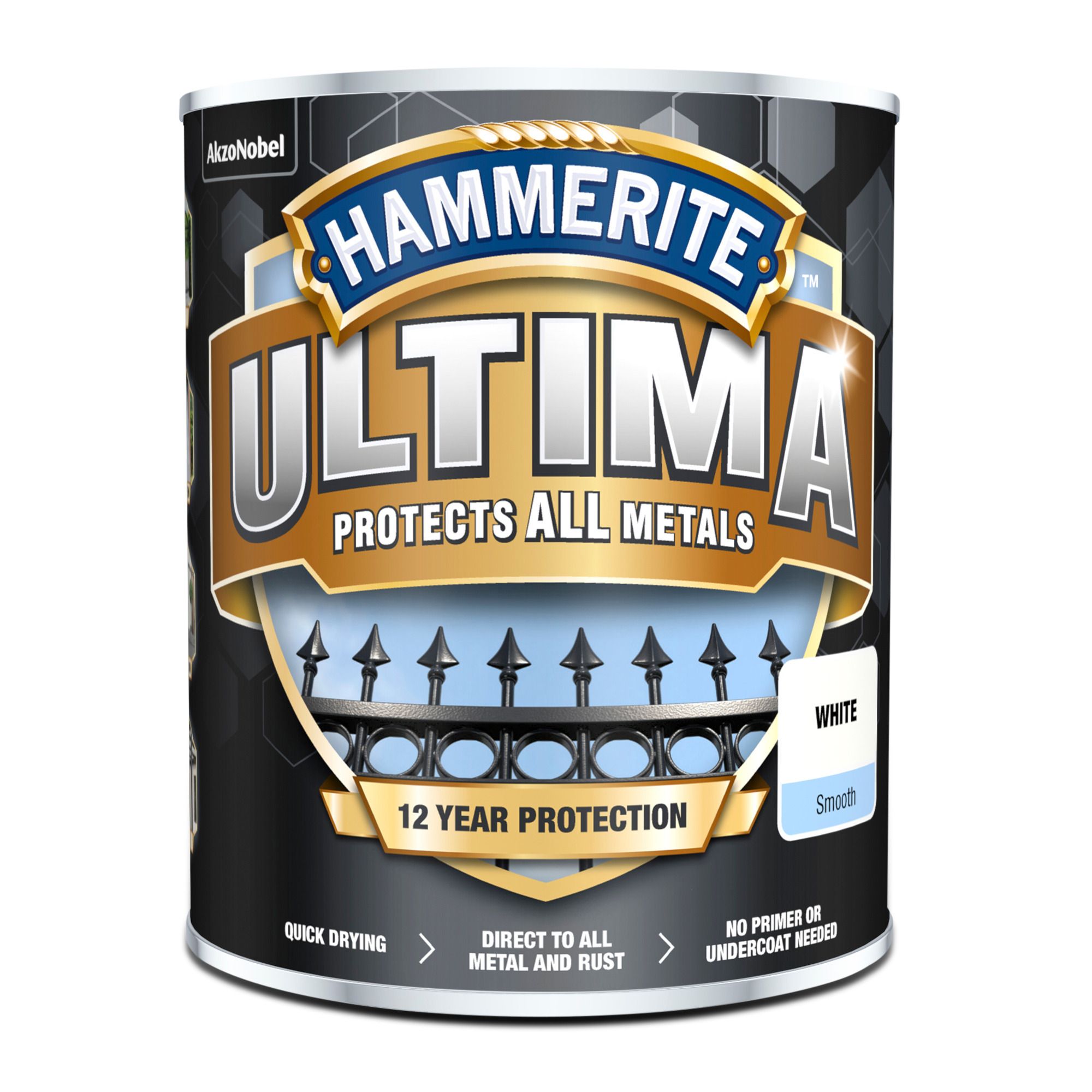 Hammerite Ultima White Gloss Multi-surface Exterior Topcoat Metal paint, 750ml