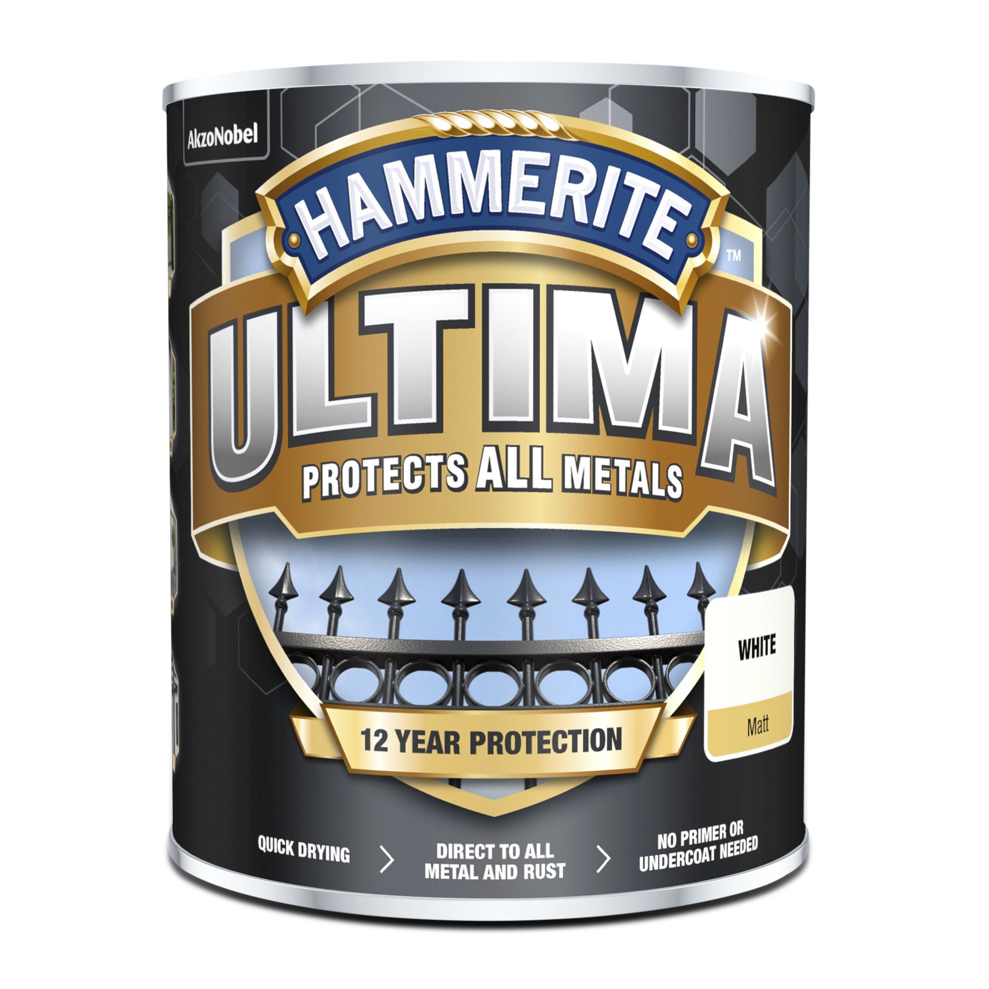 Hammerite Ultima White Matt Multi-surface Exterior Topcoat Metal paint, 750ml
