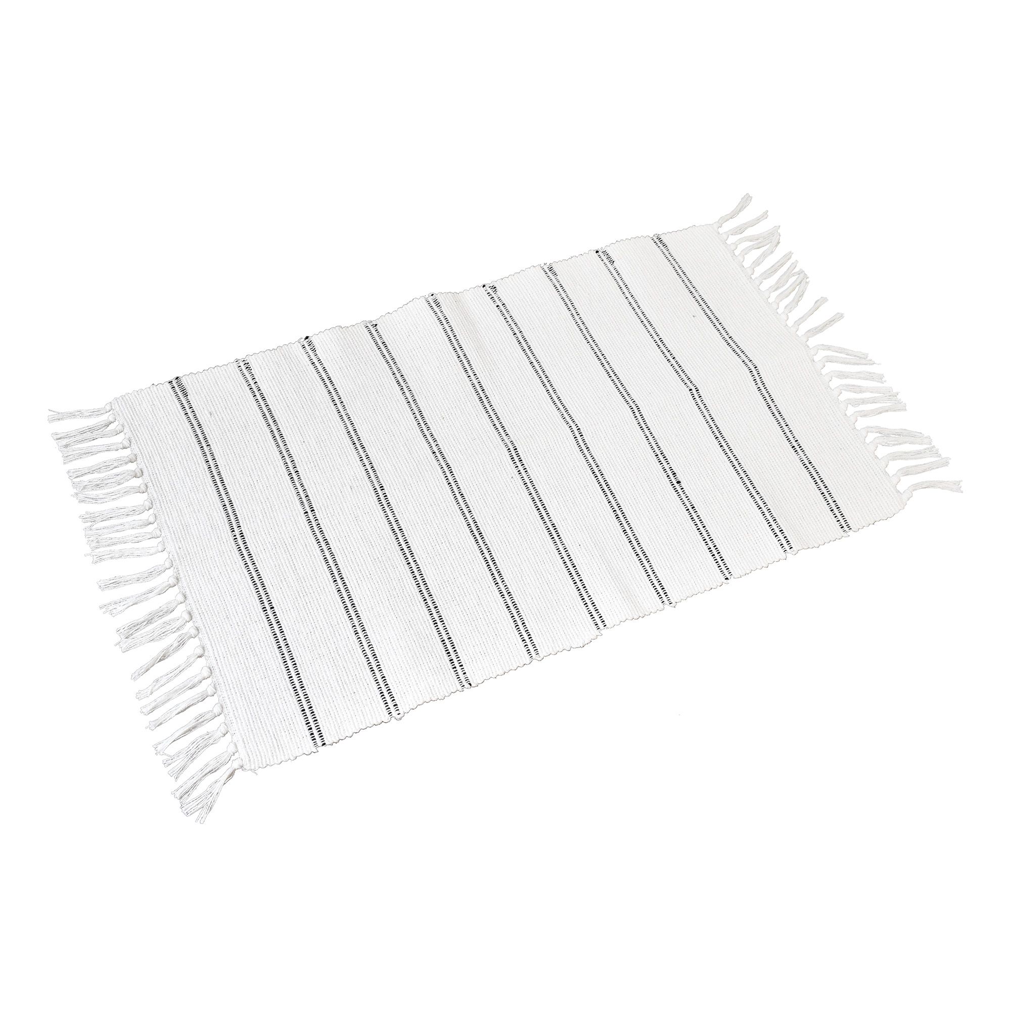 Hand Woven White Stripes Rug, (L)80cm x (W)50cm