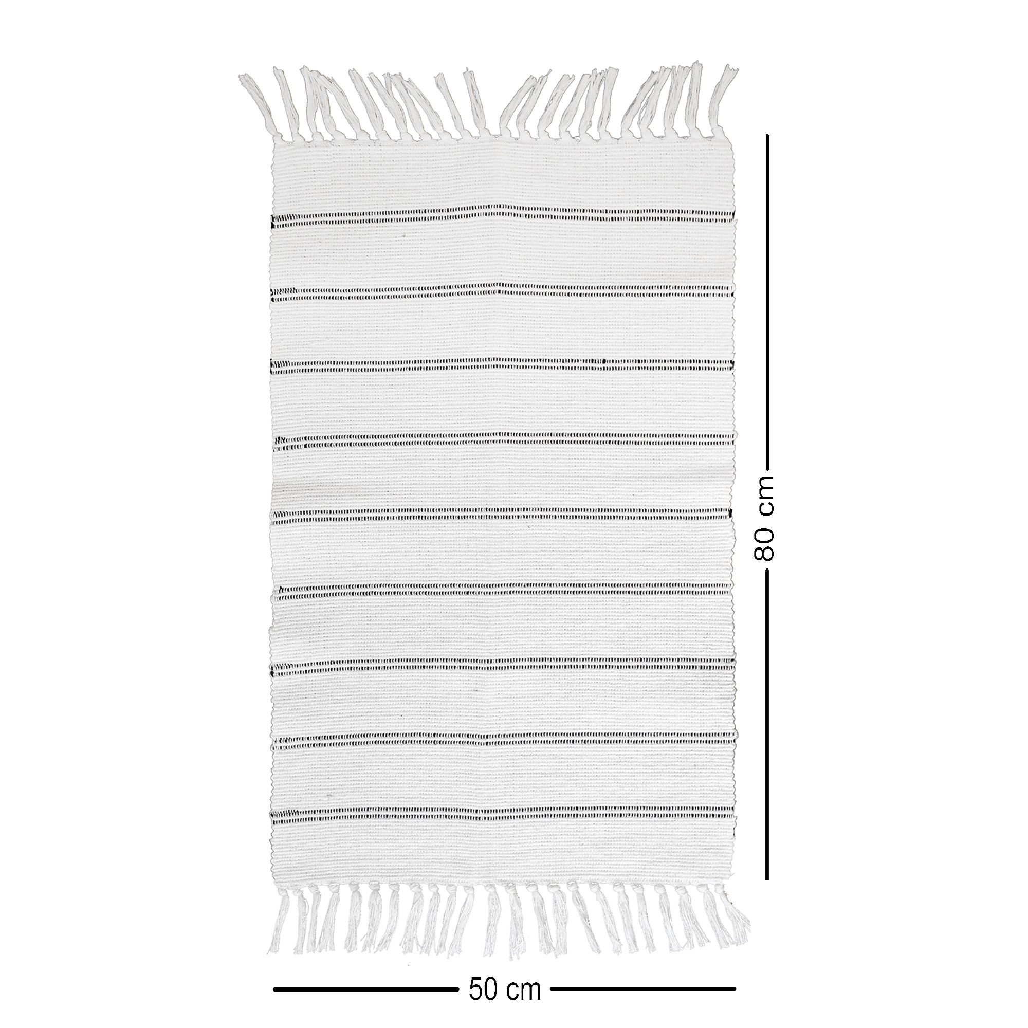 Hand Woven White Stripes Rug, (L)80cm x (W)50cm
