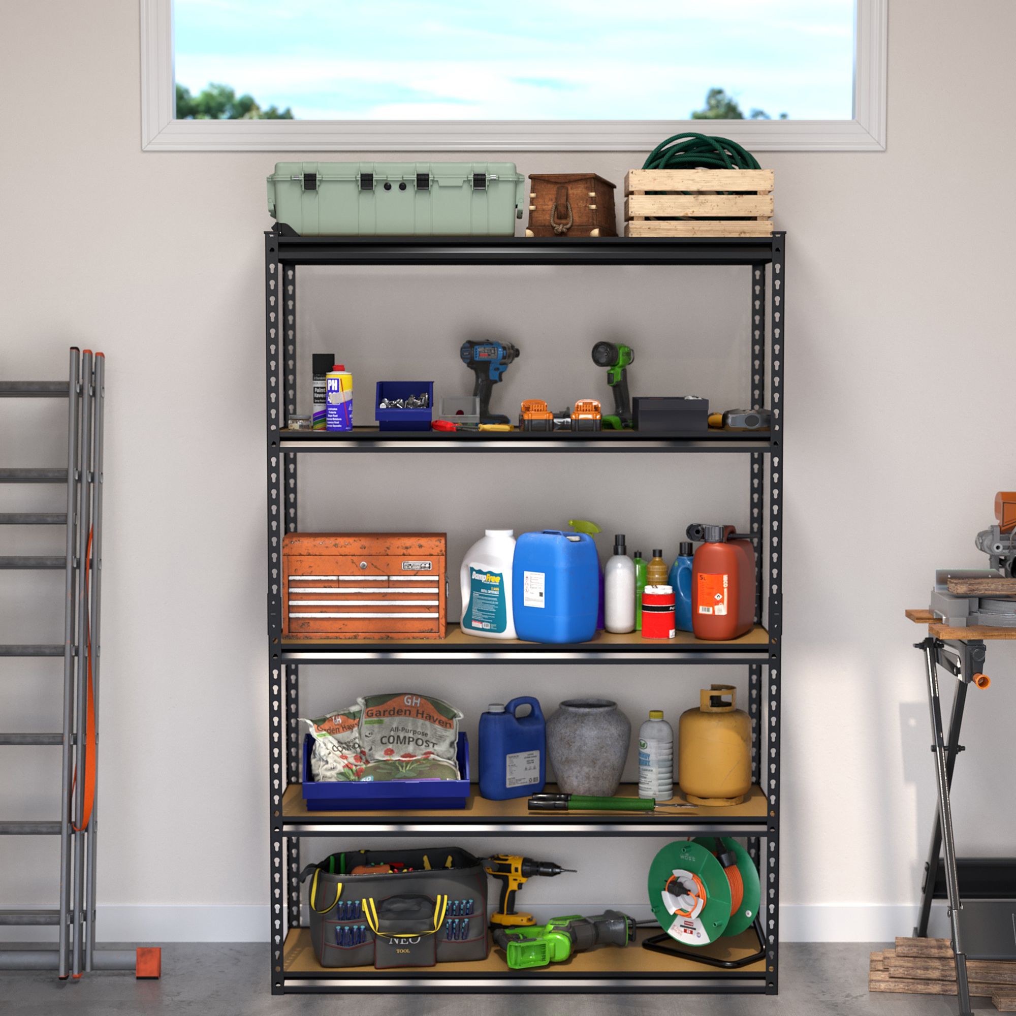 Handy 5 shelf MDF & steel Shelving unit (H)1800mm (W)1200mm (D)400mm