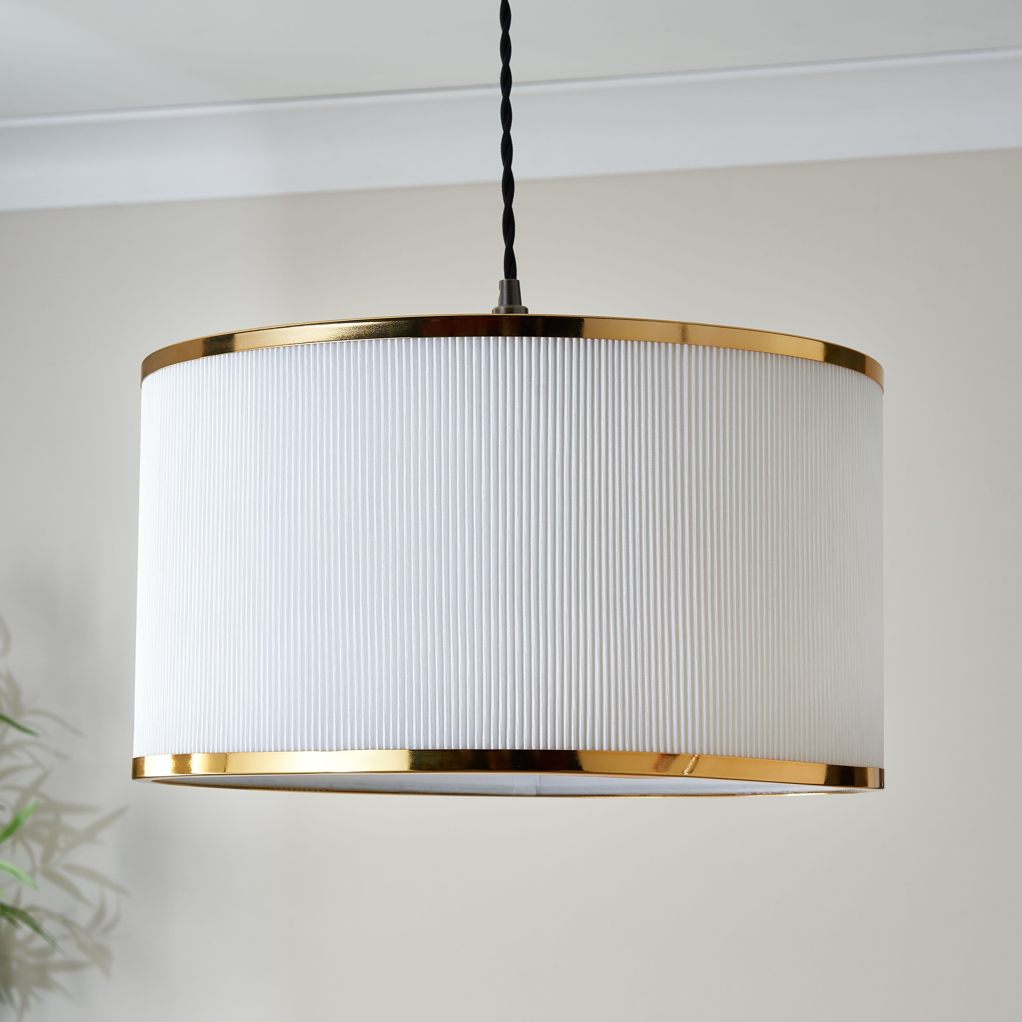 Harbour Studio Brannah White Brass effect Pleats Cylinder Light shade (D)40cm