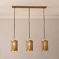 Harbour Studio Cuba Bamboo Satin Natural Gold effect 3 Lamp Pendant ceiling light