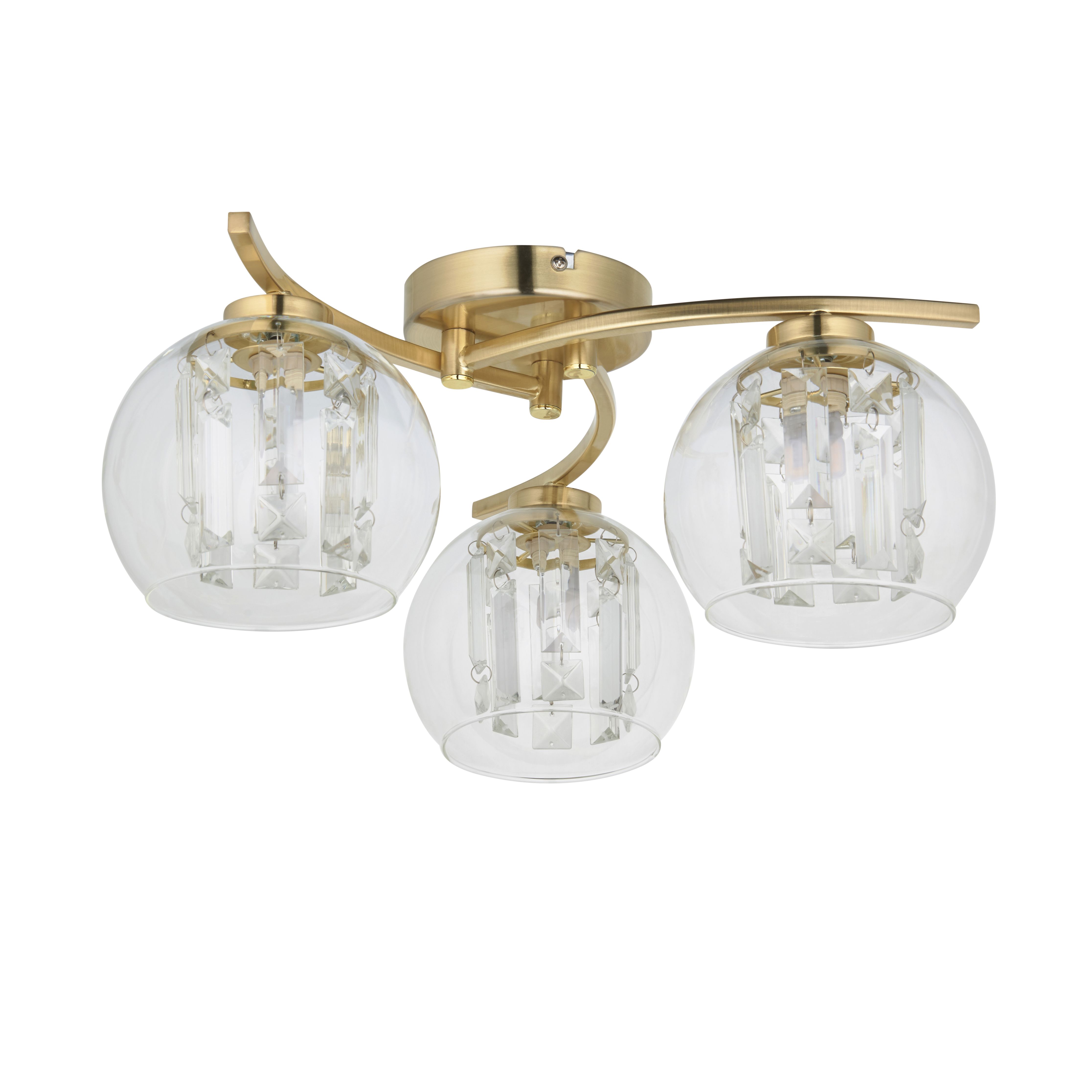 Harbour Studio Mallorie Satin Glass & metal Gold Brushed gold effect 3 Lamp LED Ceiling light