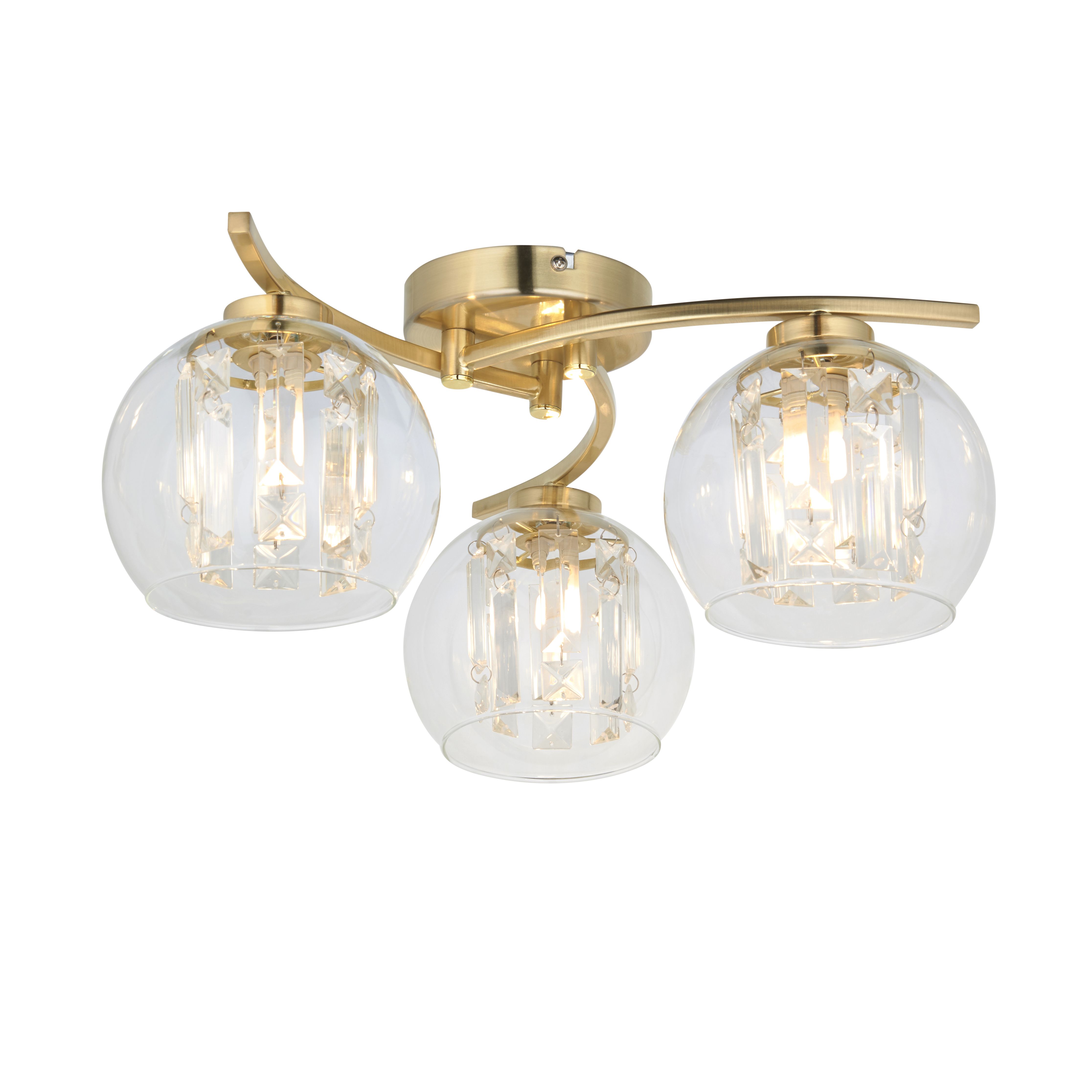 Harbour Studio Mallorie Satin Glass & metal Gold Brushed gold effect 3 Lamp LED Ceiling light
