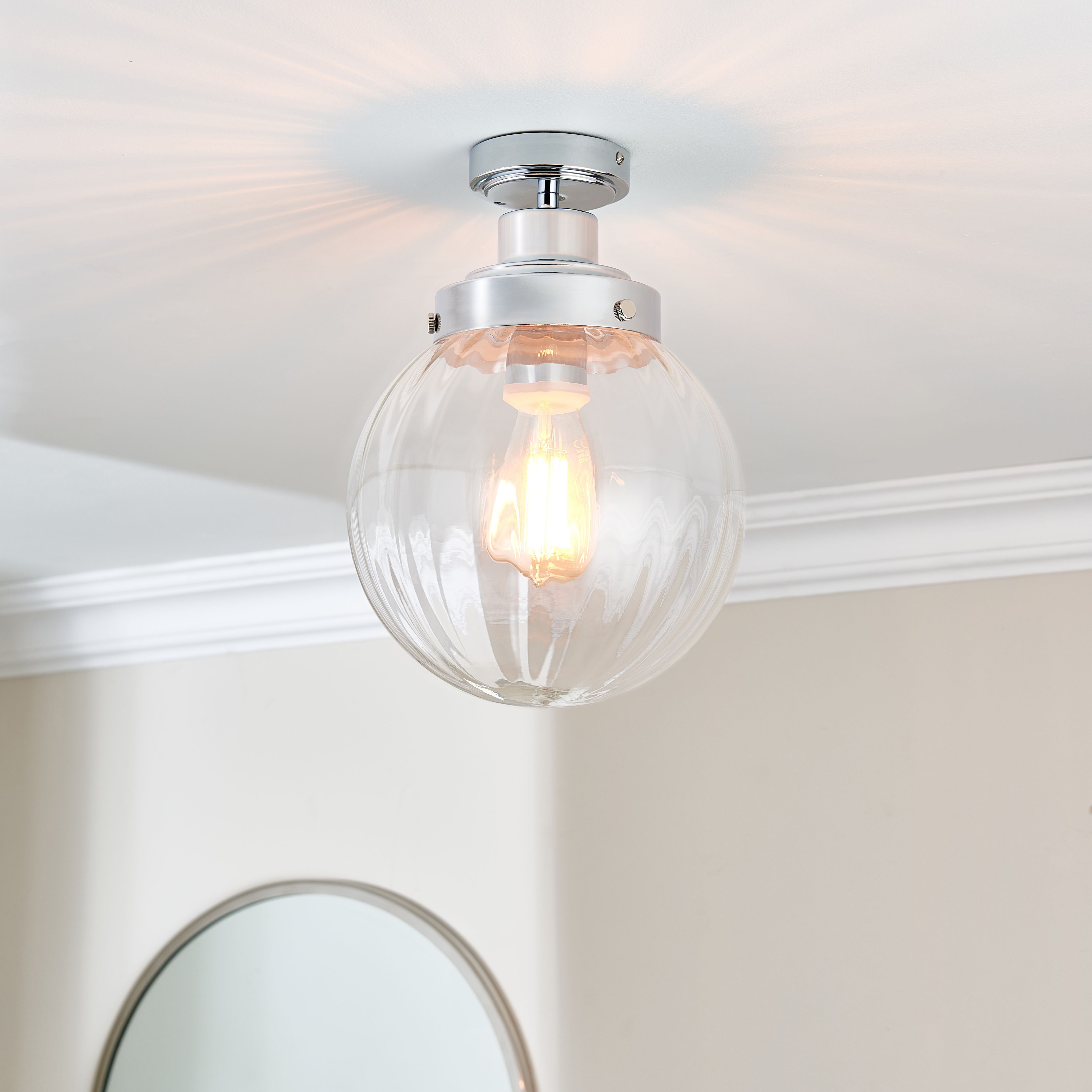 Harbour Studio Regan Glass & steel Bathroom ceiling light DIY at B&Q
