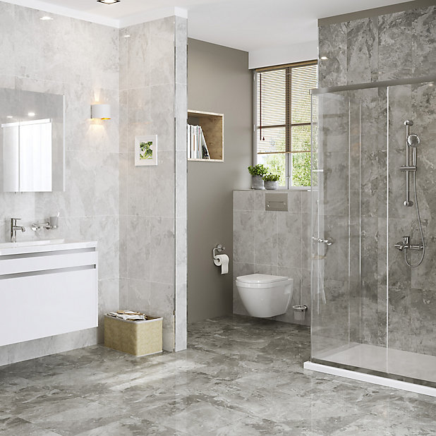 Harmony Grey Gloss Marble Effect, Ceramic Bathroom Tiles