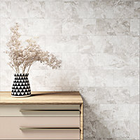 Harmony White Gloss Marble effect Ceramic Wall Tile, Pack of 8, (L)500mm (W)250mm