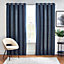 Harris Blue Herringbone Chenille Lined Eyelet Curtains (W)167cm (L)183cm, Pair
