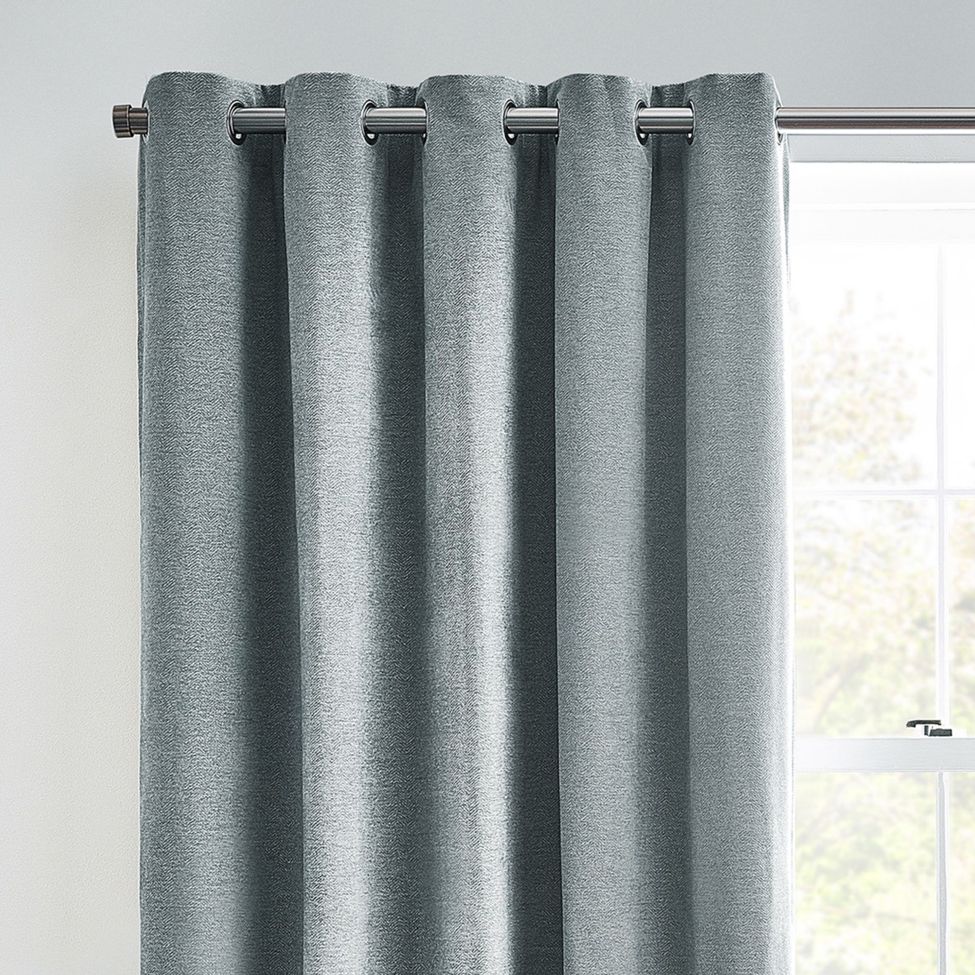 Harris Duck Egg Herringbone Chenille Lined Eyelet Curtains (W)167cm (L)228cm, Pair