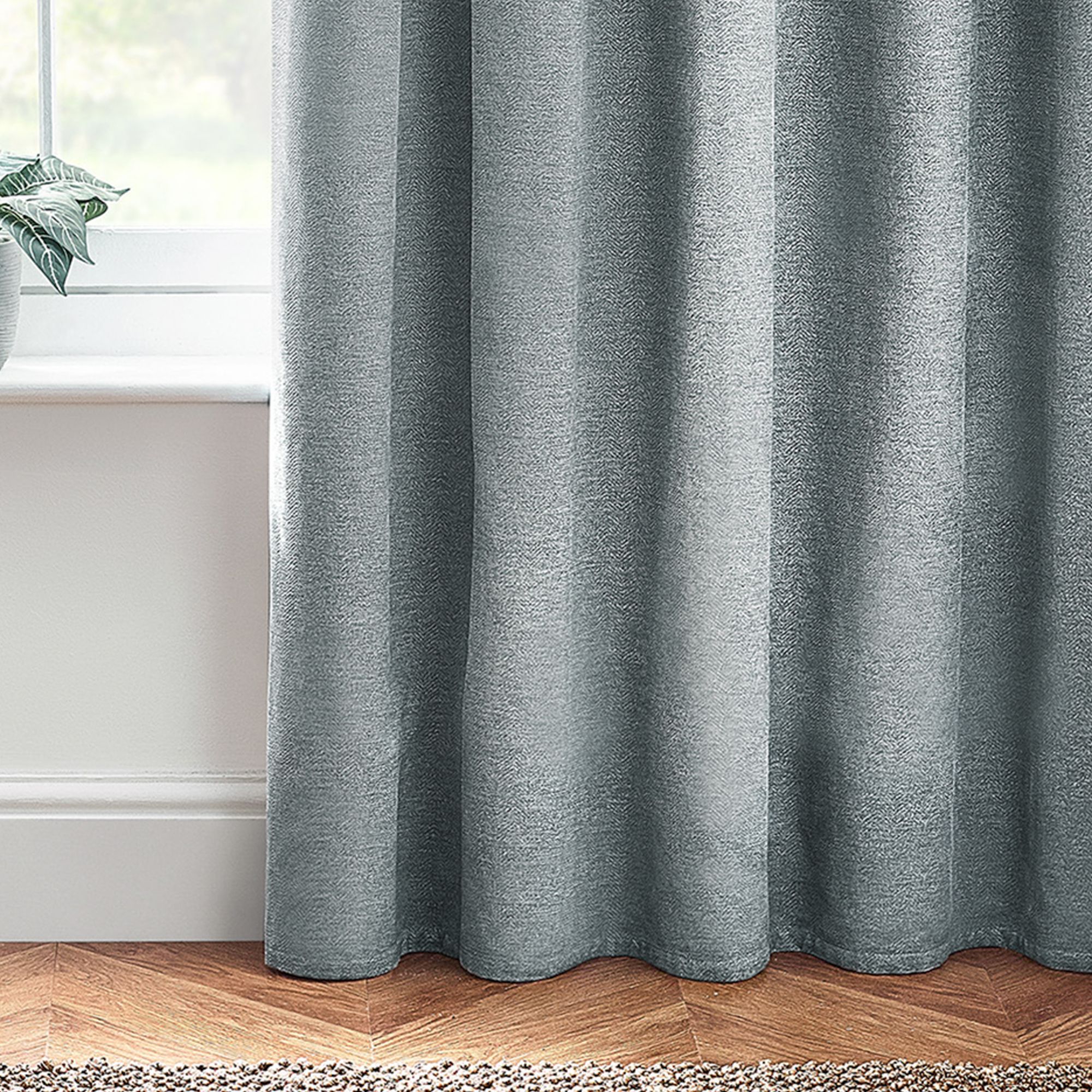 Harris Duck Egg Herringbone Chenille Lined Eyelet Curtains (W)167cm (L)228cm, Pair