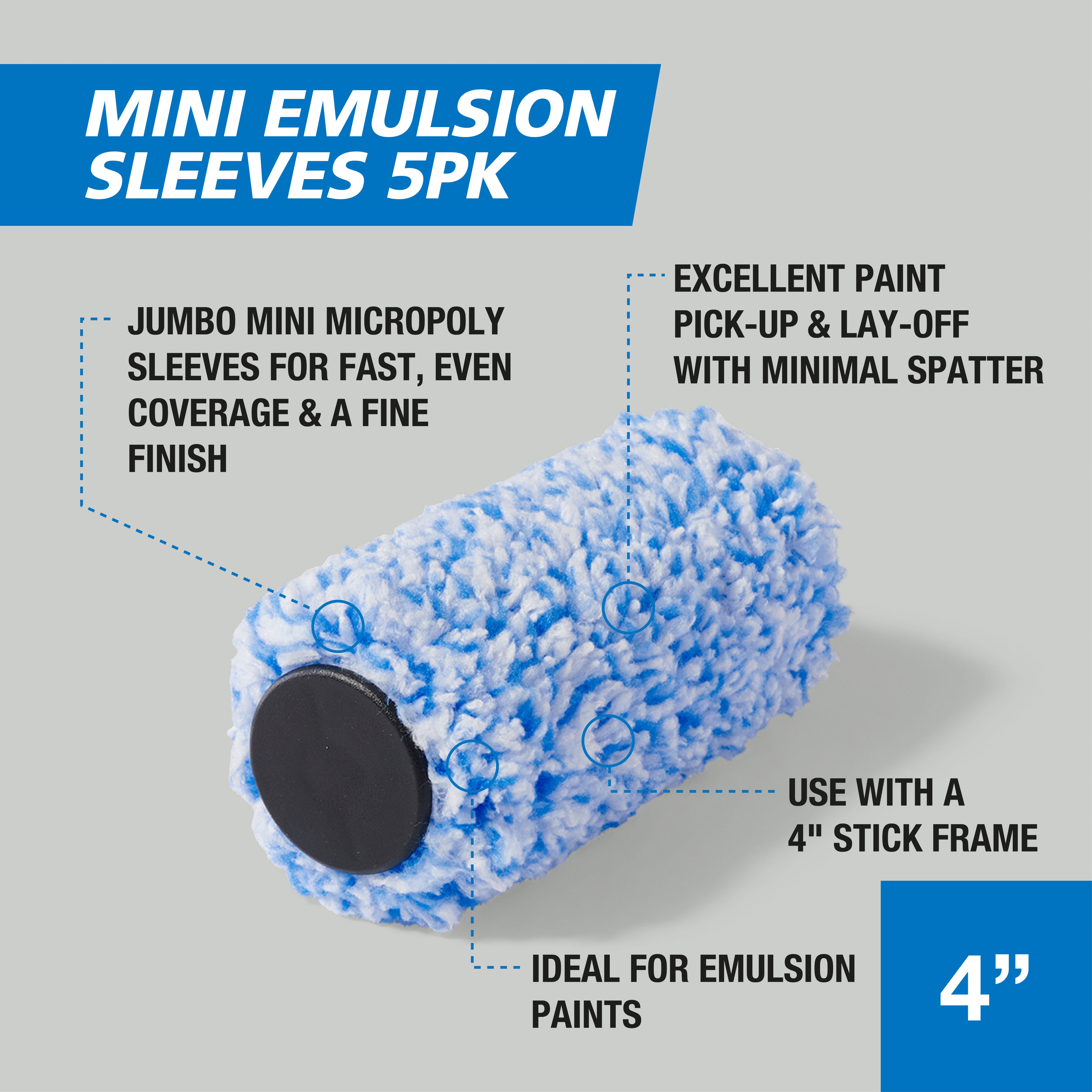 Harris Trade Emulsion 4" Mini Roller sleeve, Pack of 5