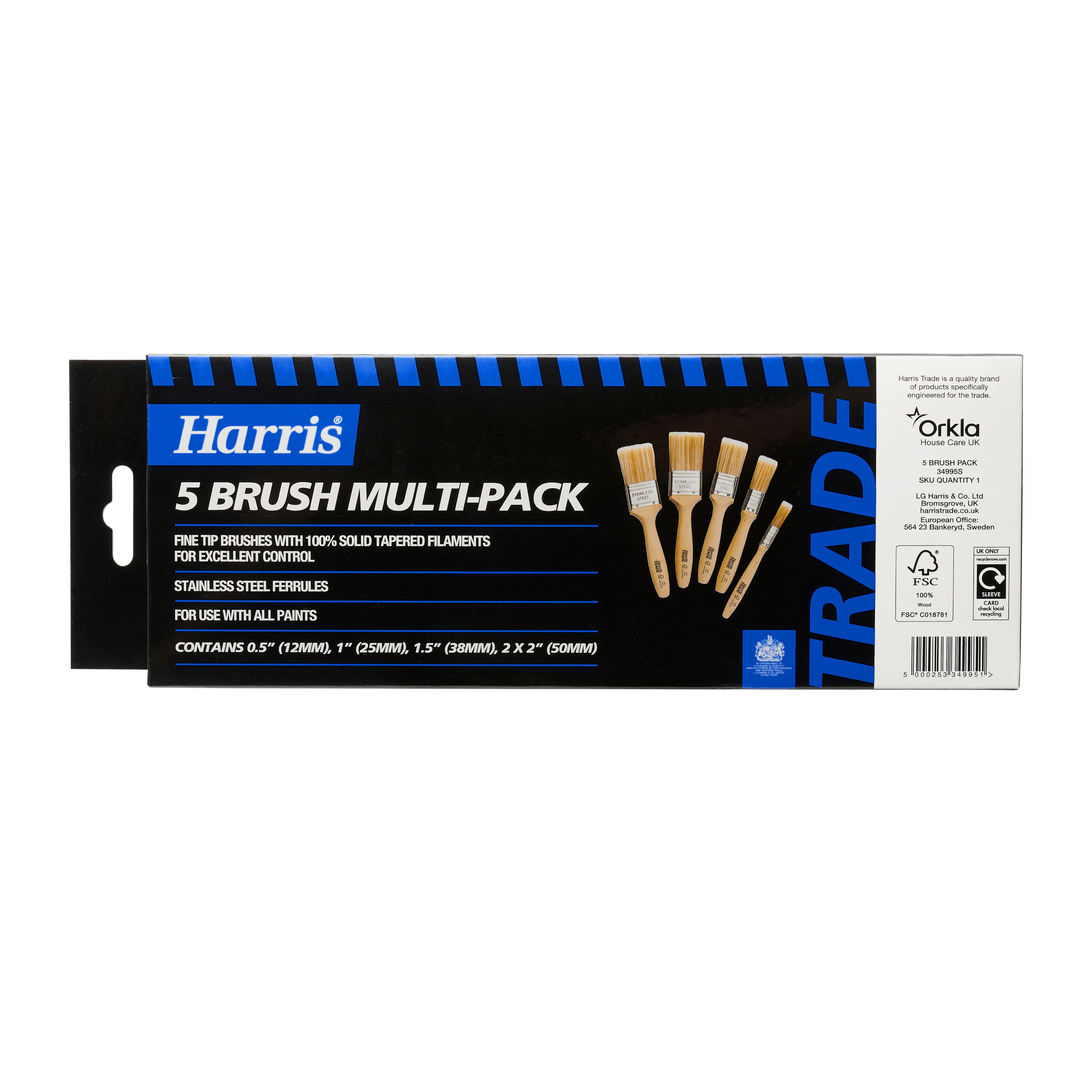 Harris Trade Emulsion & Gloss Interior Walls, ceilings & trim work Paint brush, Pack of 5