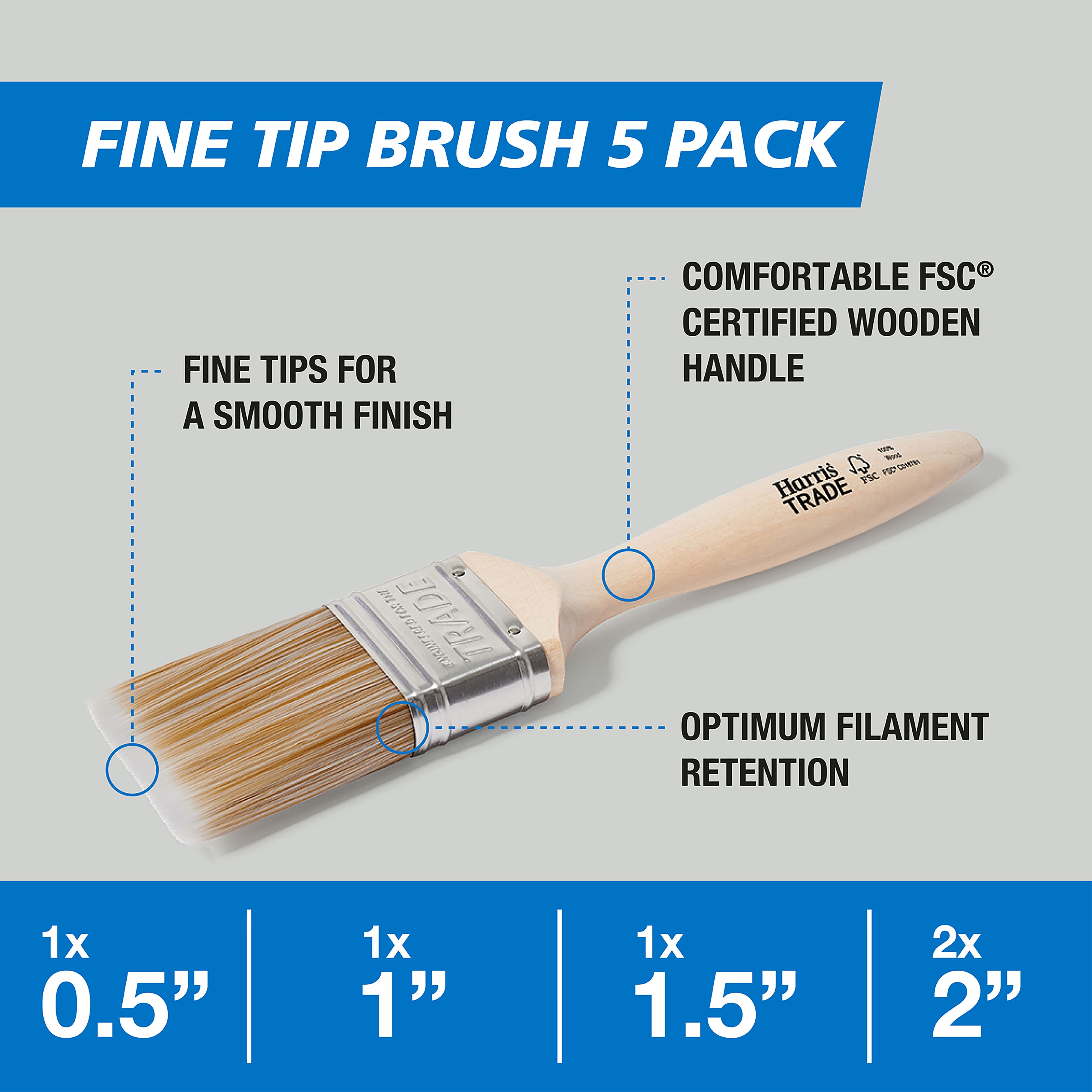 Harris Trade Emulsion & Gloss Interior Walls, ceilings & trim work Paint brush, Pack of 5
