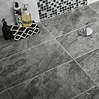 Haver Anthracite Matt Travertine effect Ceramic Indoor Wall & floor Tile, Pack of 6, (L)600mm (W)300mm