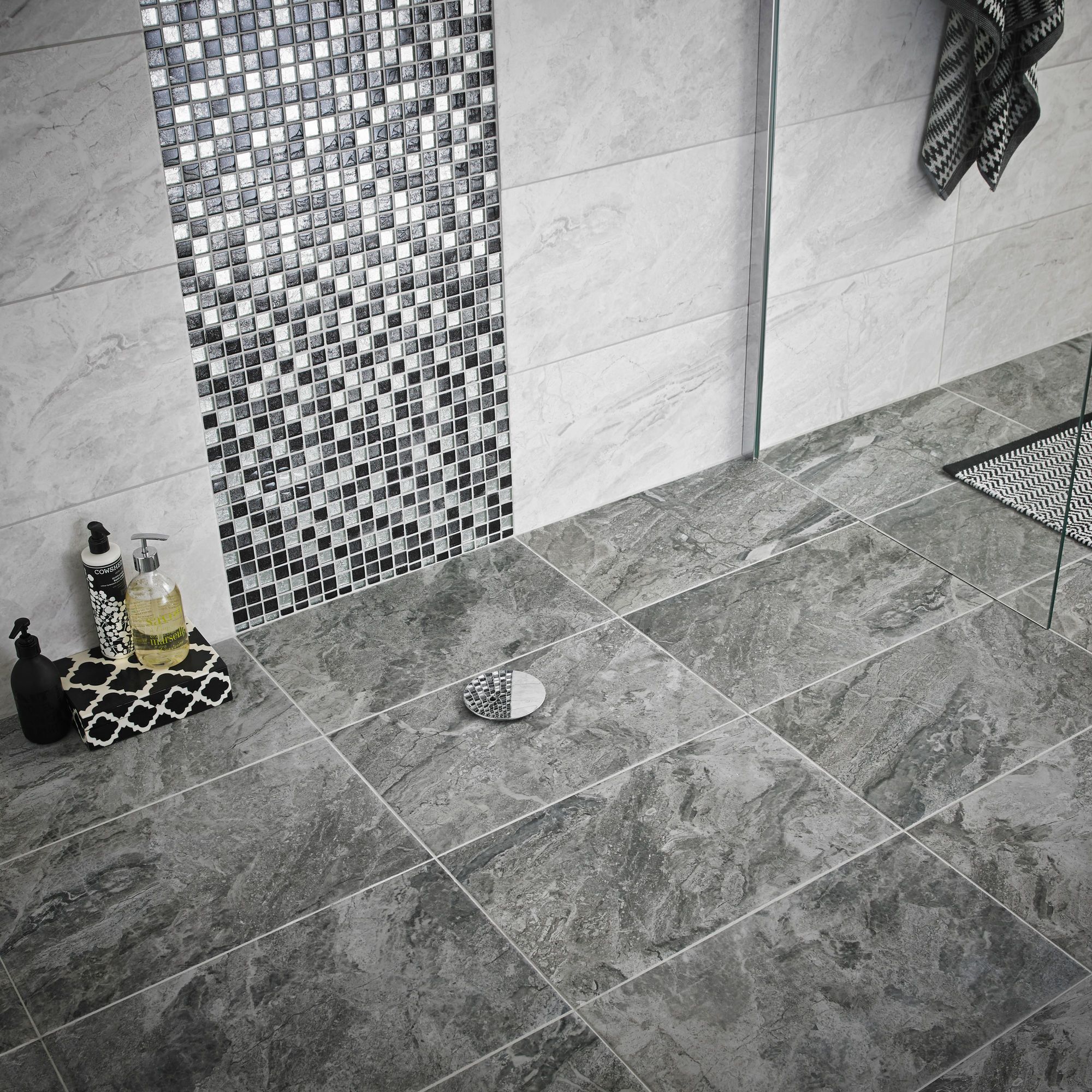 Haver Anthracite Matt Travertine effect Ceramic Wall & floor Tile Sample