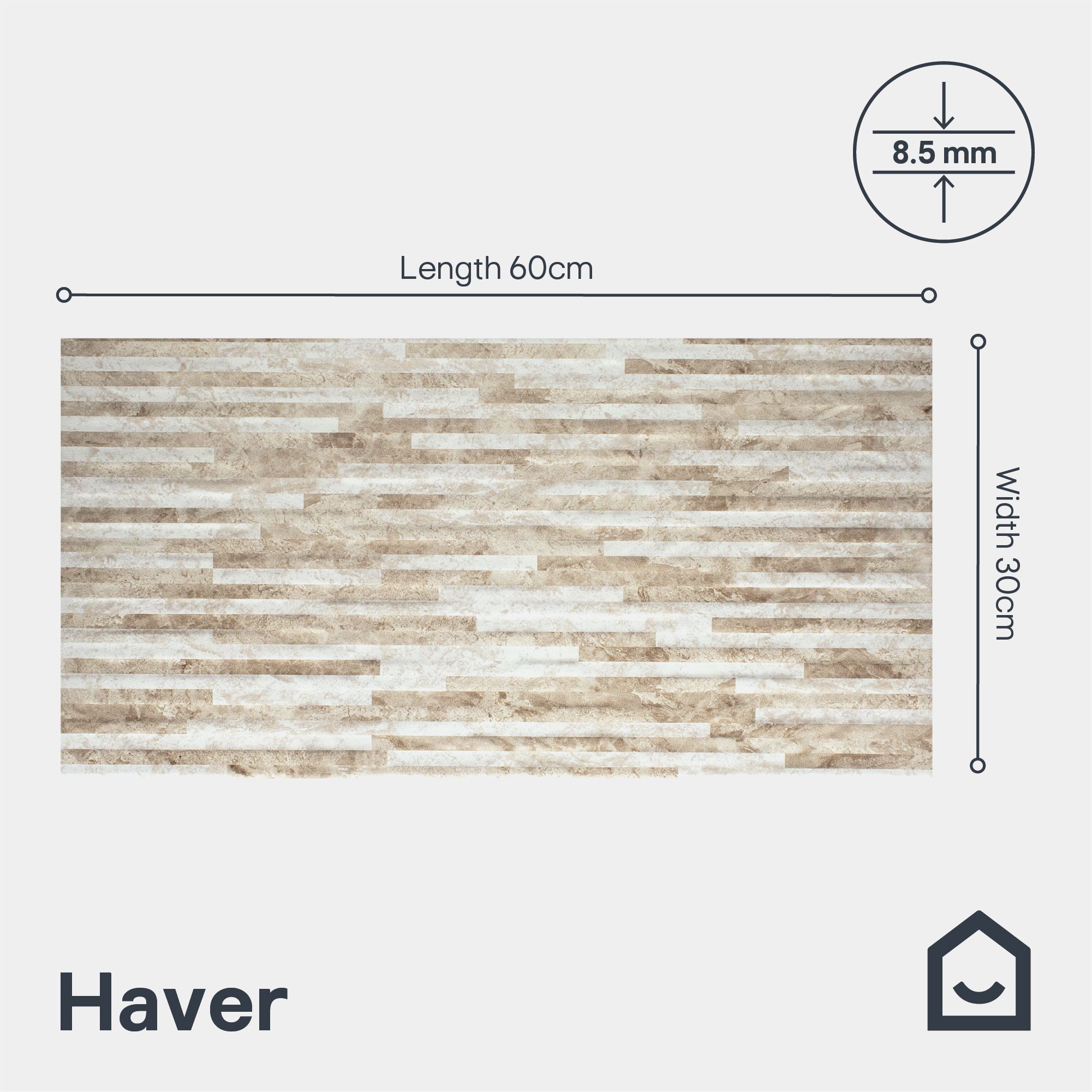 Haver Sand & chalk Matt Stone effect Textured Ceramic Indoor Wall Tile, Pack of 6, (L)600mm (W)300mm