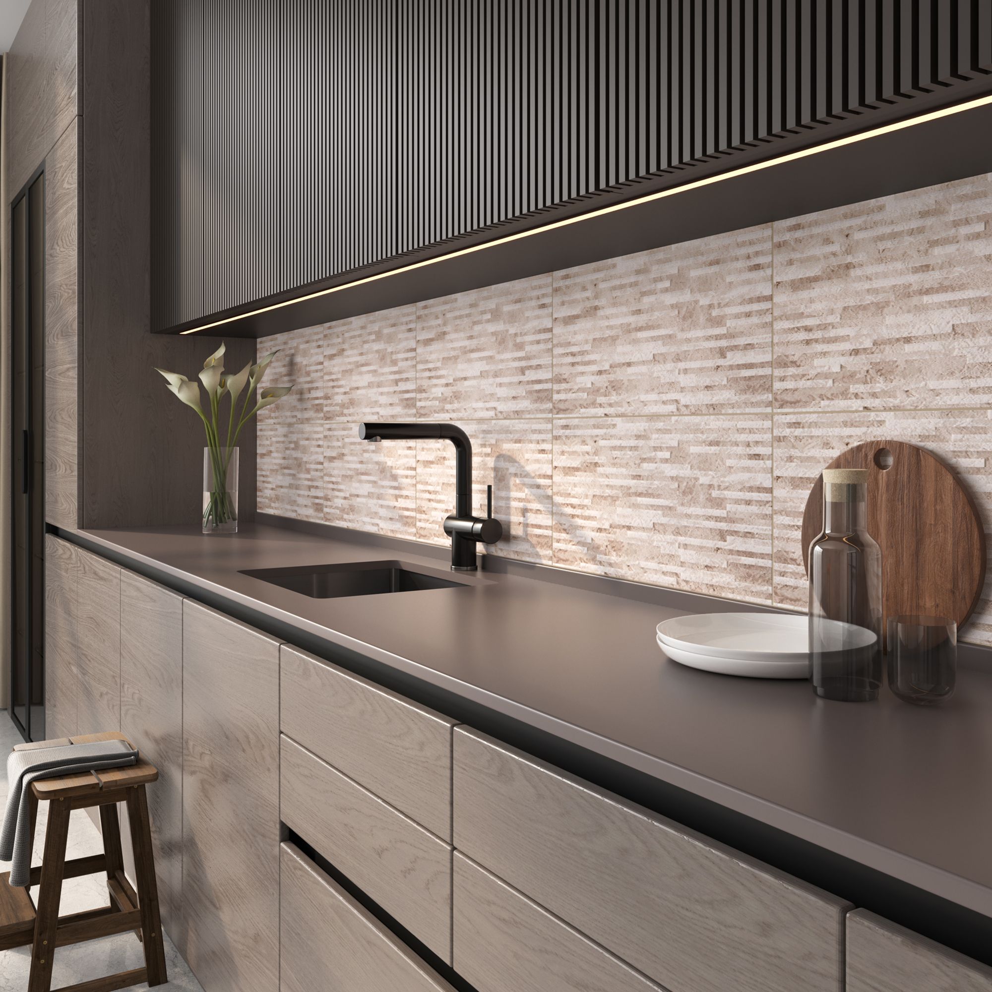 Haver Sand & chalk Matt Stone effect Textured Ceramic Indoor Wall Tile, Pack of 6, (L)600mm (W)300mm
