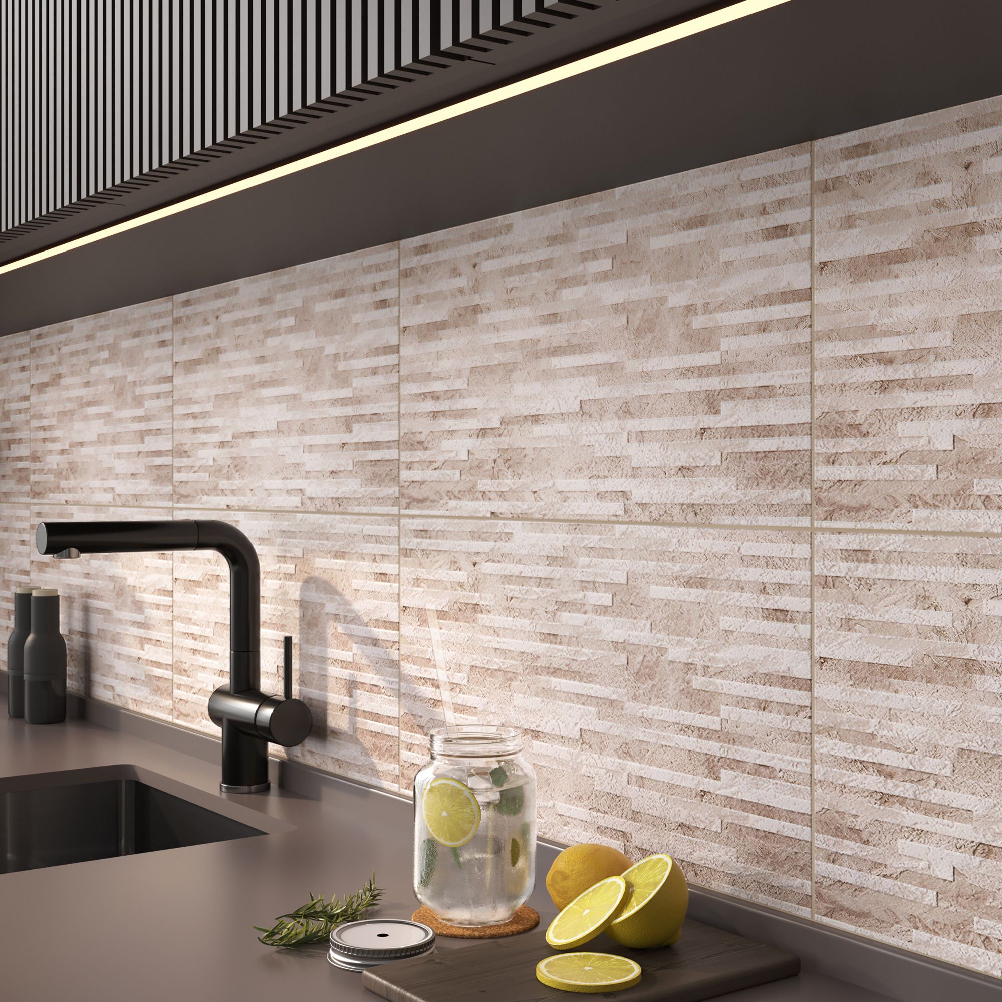 Haver Sand & chalk Matt Stone effect Textured Ceramic Indoor Wall Tile, Pack of 6, (L)600mm (W)300mm