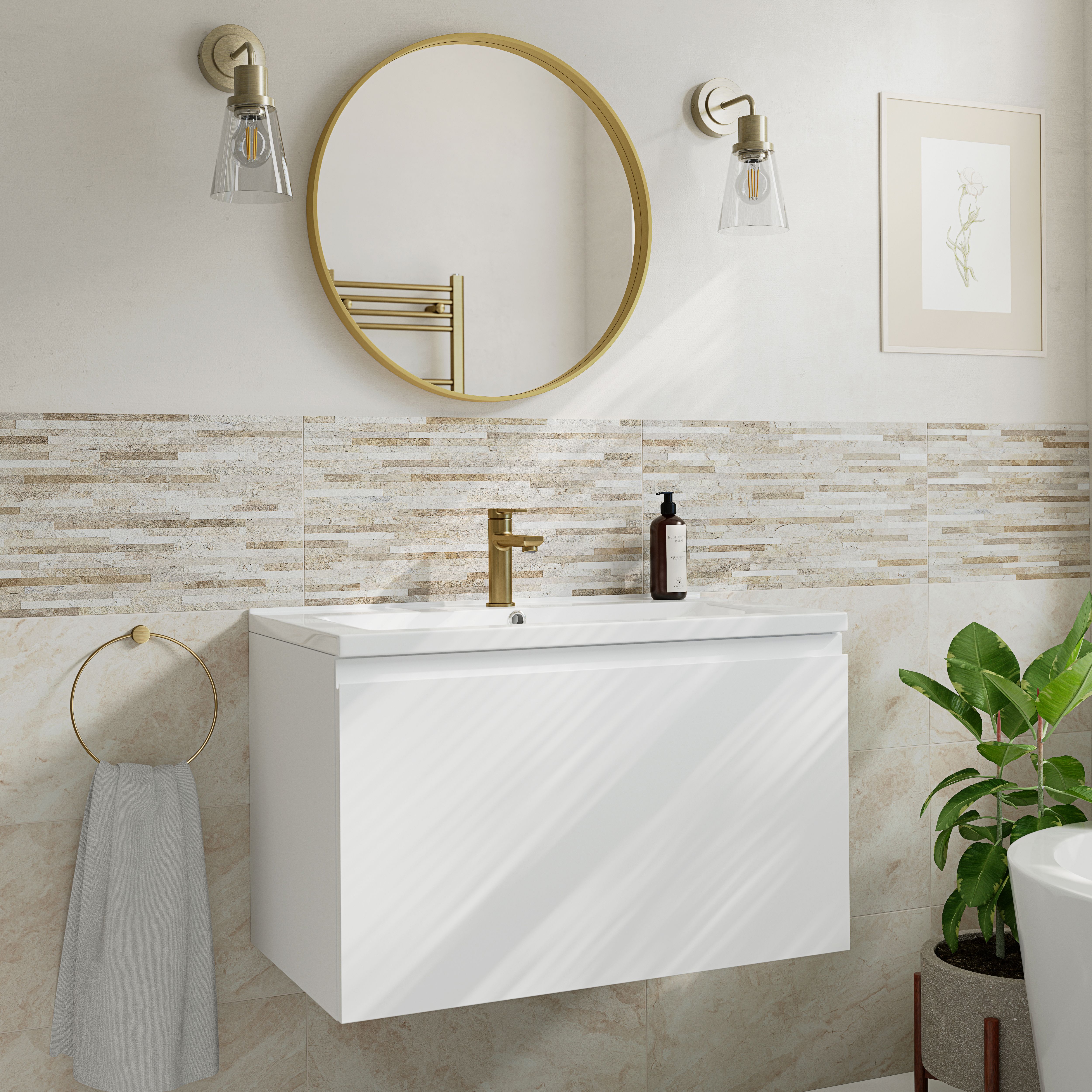 Haver Sand & chalk Matt Stone effect Textured Ceramic Indoor Wall Tile, Pack of 6, (L)600mm (W)300mm