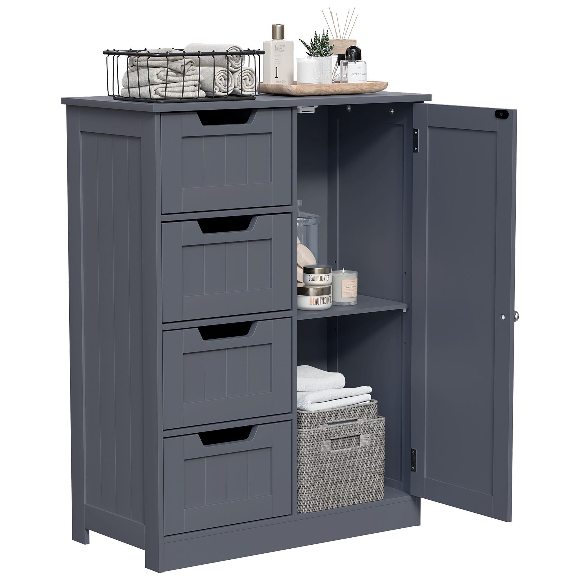 Hayle Matt Grey Freestanding Single Bathroom Drawer cabinet (H) 810mm (W) 600mm